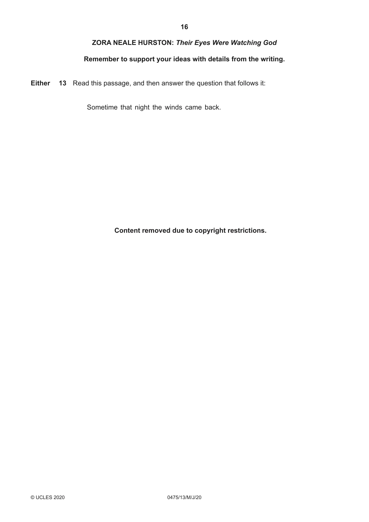 Cambridge IGCSE English - Literature in English 0475 2020 May/June Paper 1 · Variant 3 question paper, page 16 of 28