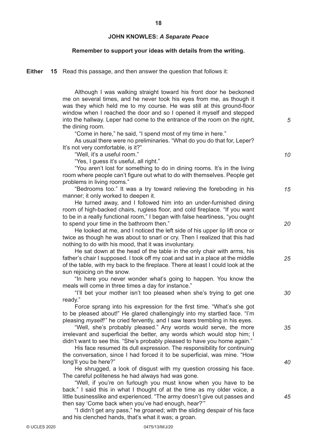 Cambridge IGCSE English - Literature in English 0475 2020 May/June Paper 1 · Variant 3 question paper, page 18 of 28