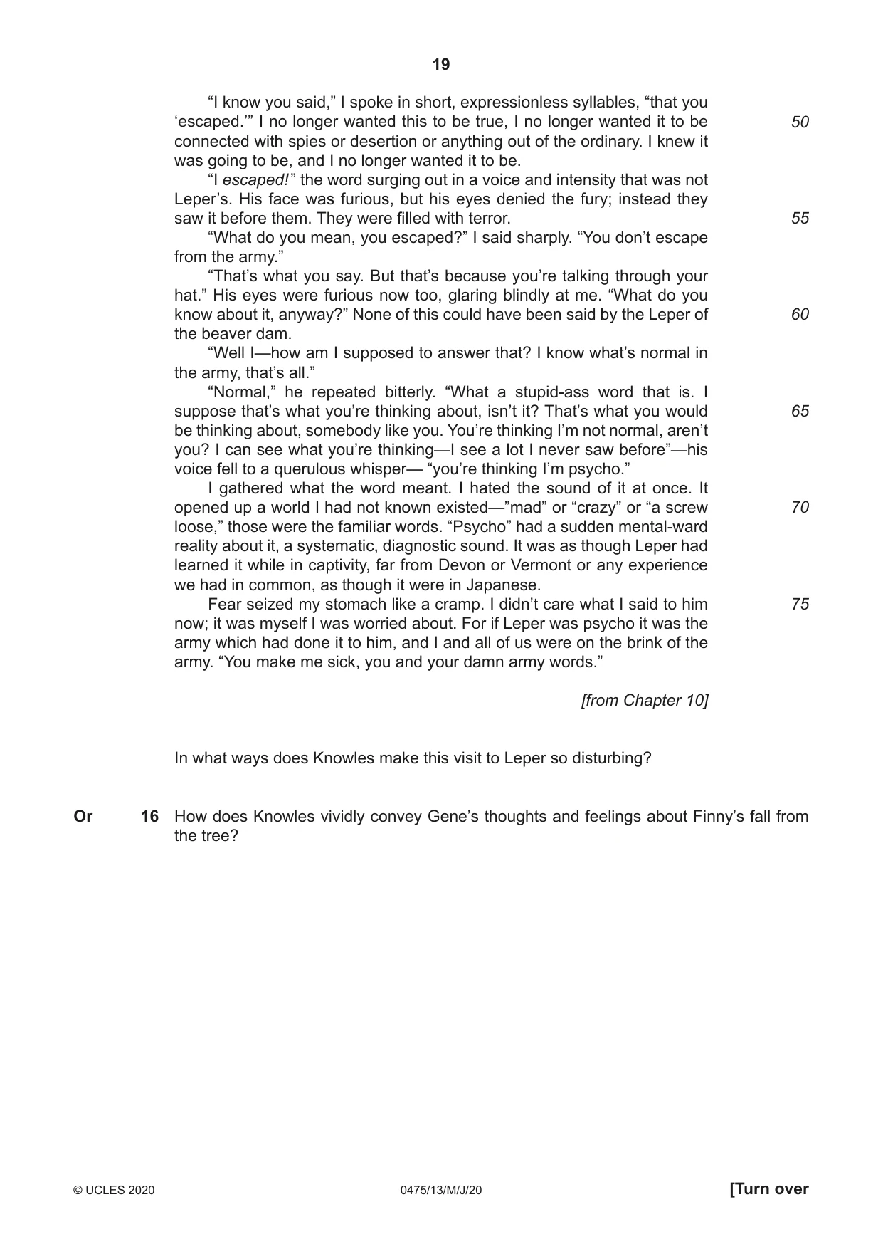 Cambridge IGCSE English - Literature in English 0475 2020 May/June Paper 1 · Variant 3 question paper, page 19 of 28