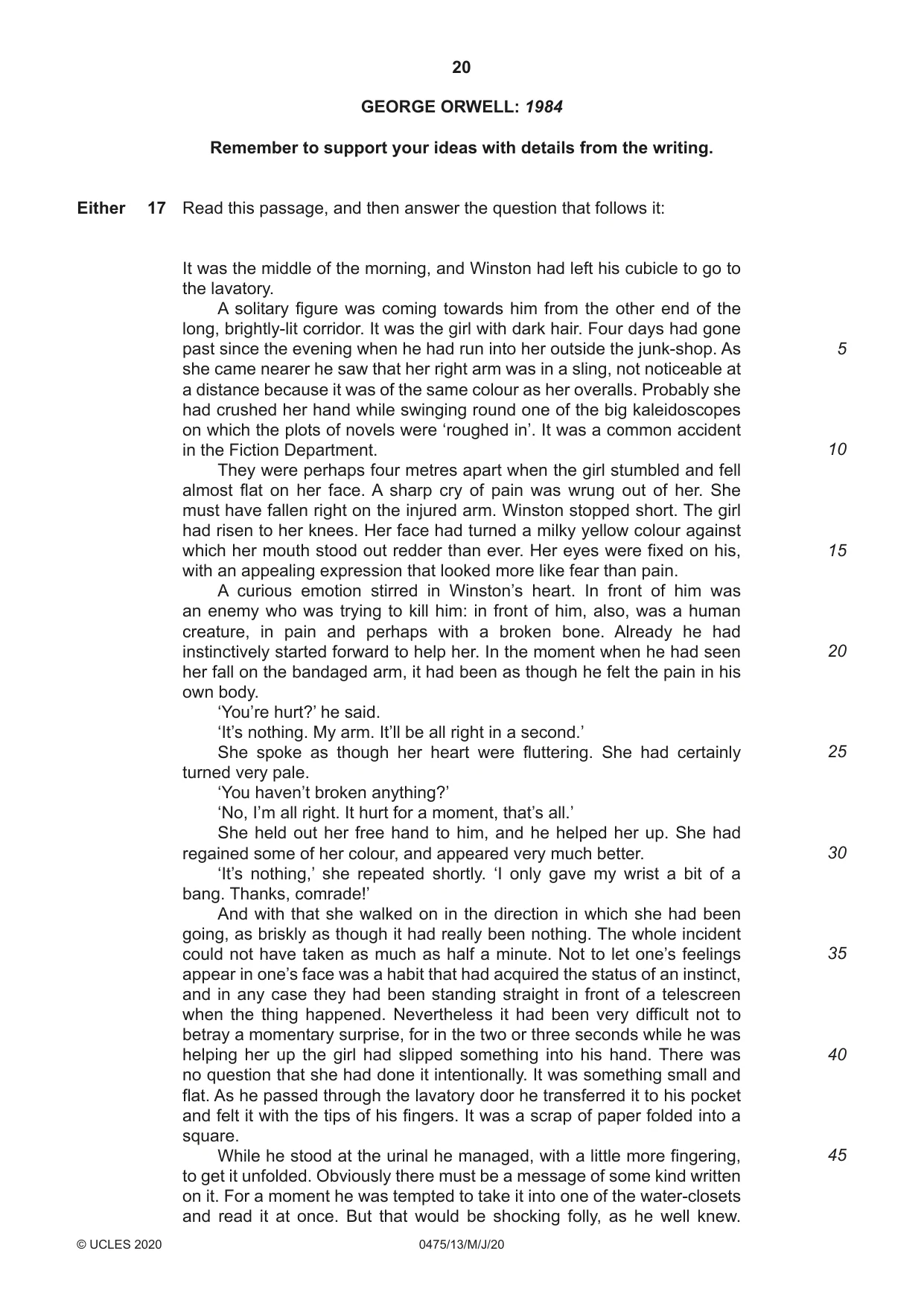 Cambridge IGCSE English - Literature in English 0475 2020 May/June Paper 1 · Variant 3 question paper, page 20 of 28