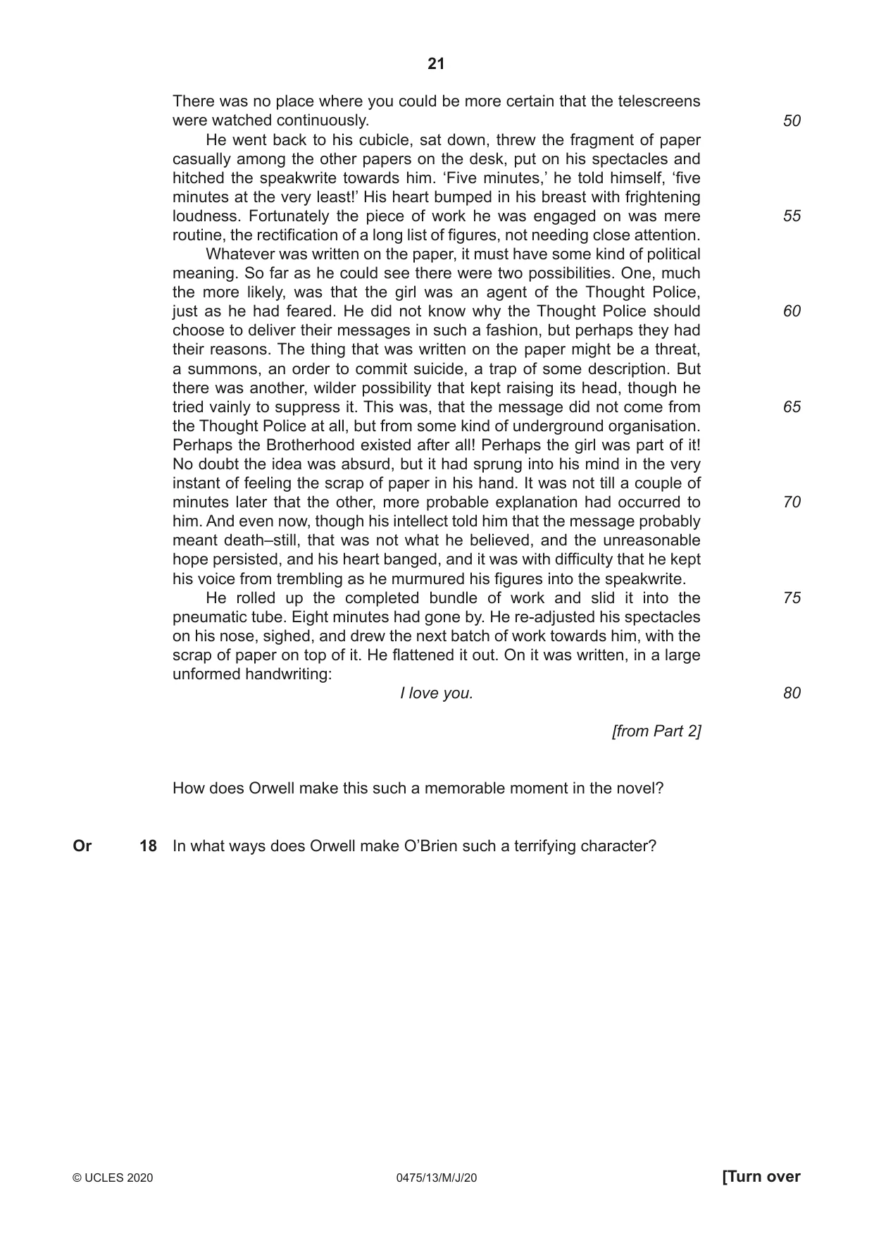 Cambridge IGCSE English - Literature in English 0475 2020 May/June Paper 1 · Variant 3 question paper, page 21 of 28