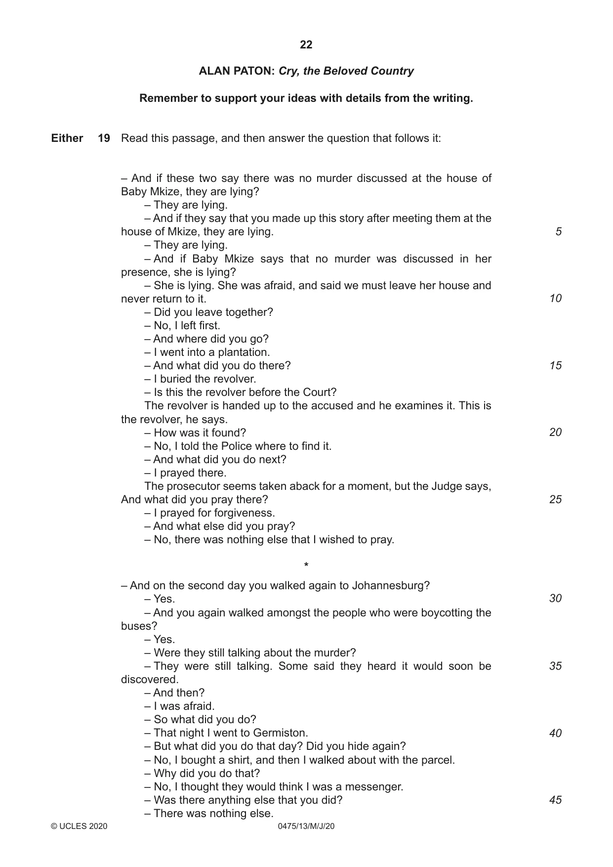 Cambridge IGCSE English - Literature in English 0475 2020 May/June Paper 1 · Variant 3 question paper, page 22 of 28