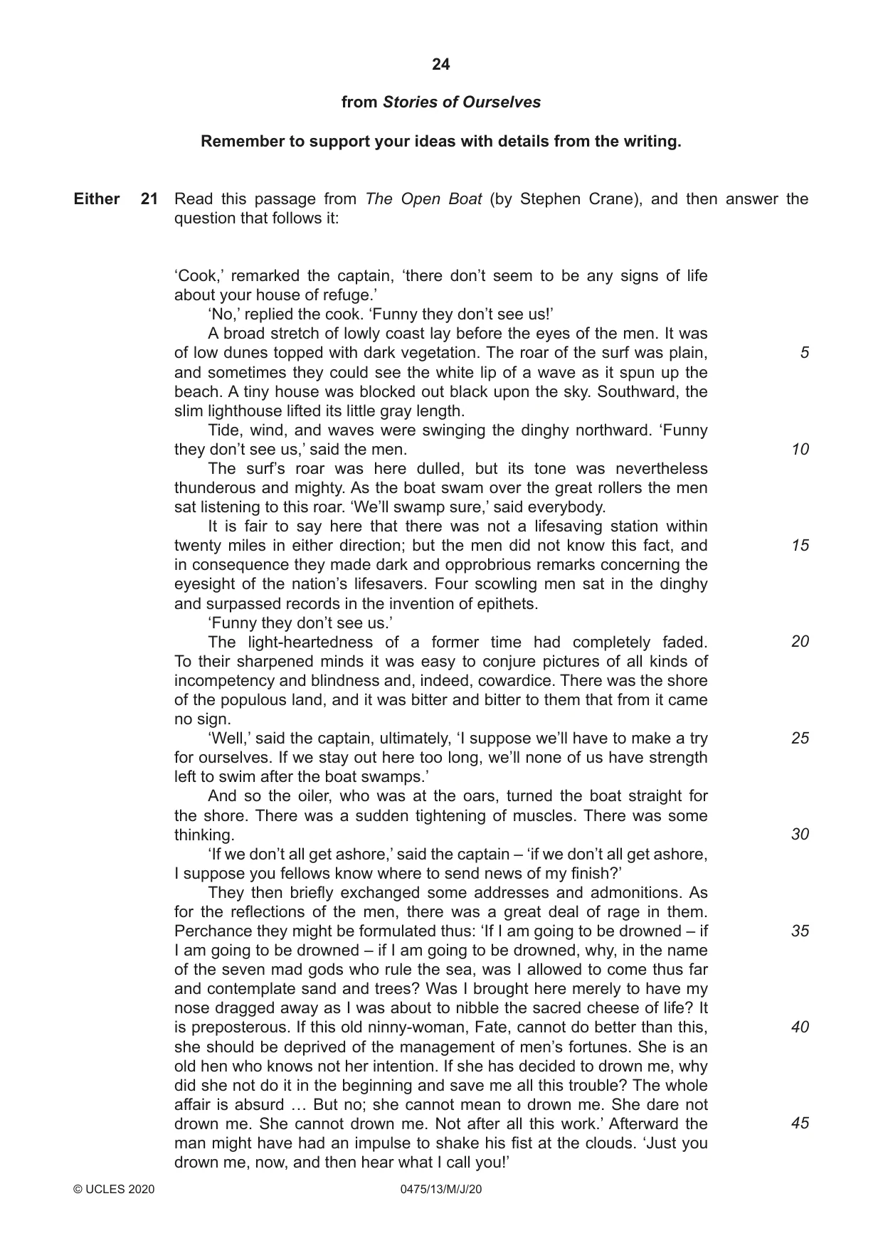 Cambridge IGCSE English - Literature in English 0475 2020 May/June Paper 1 · Variant 3 question paper, page 24 of 28