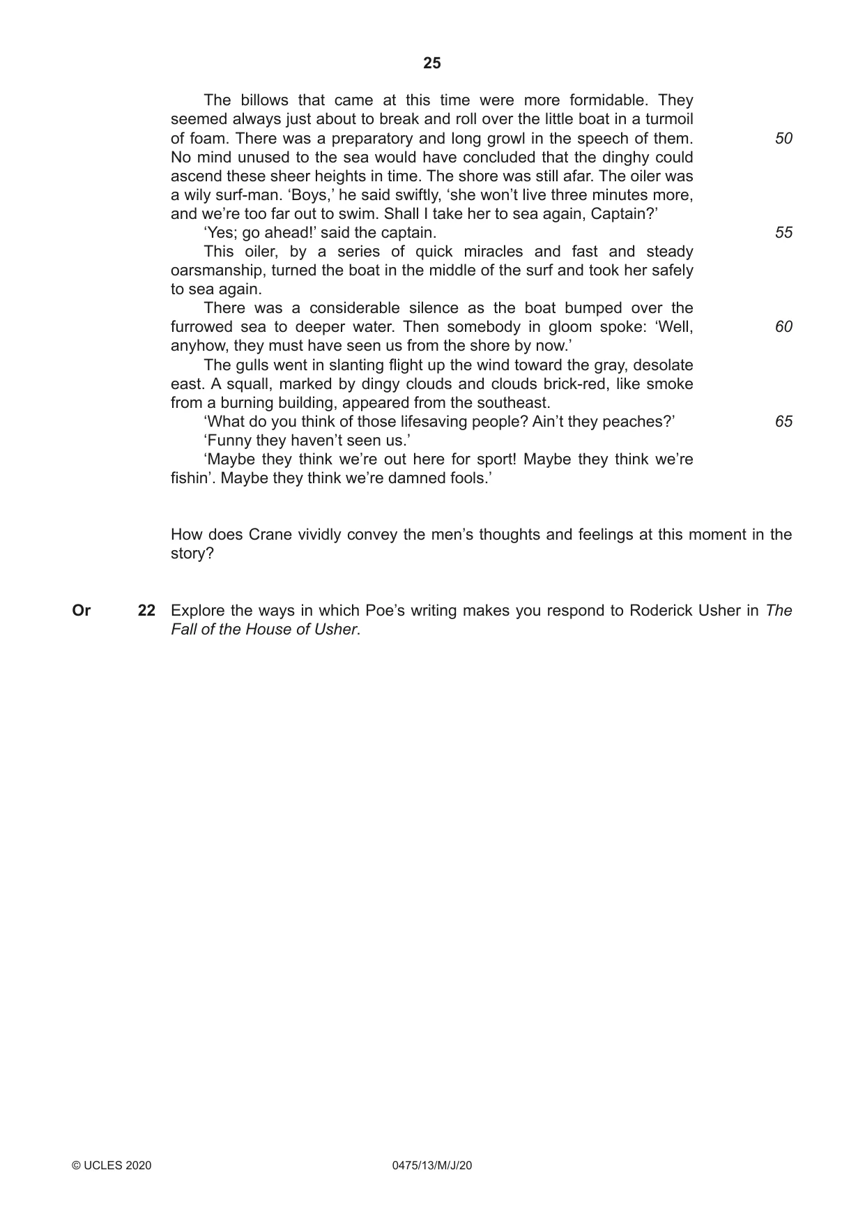 Cambridge IGCSE English - Literature in English 0475 2020 May/June Paper 1 · Variant 3 question paper, page 25 of 28