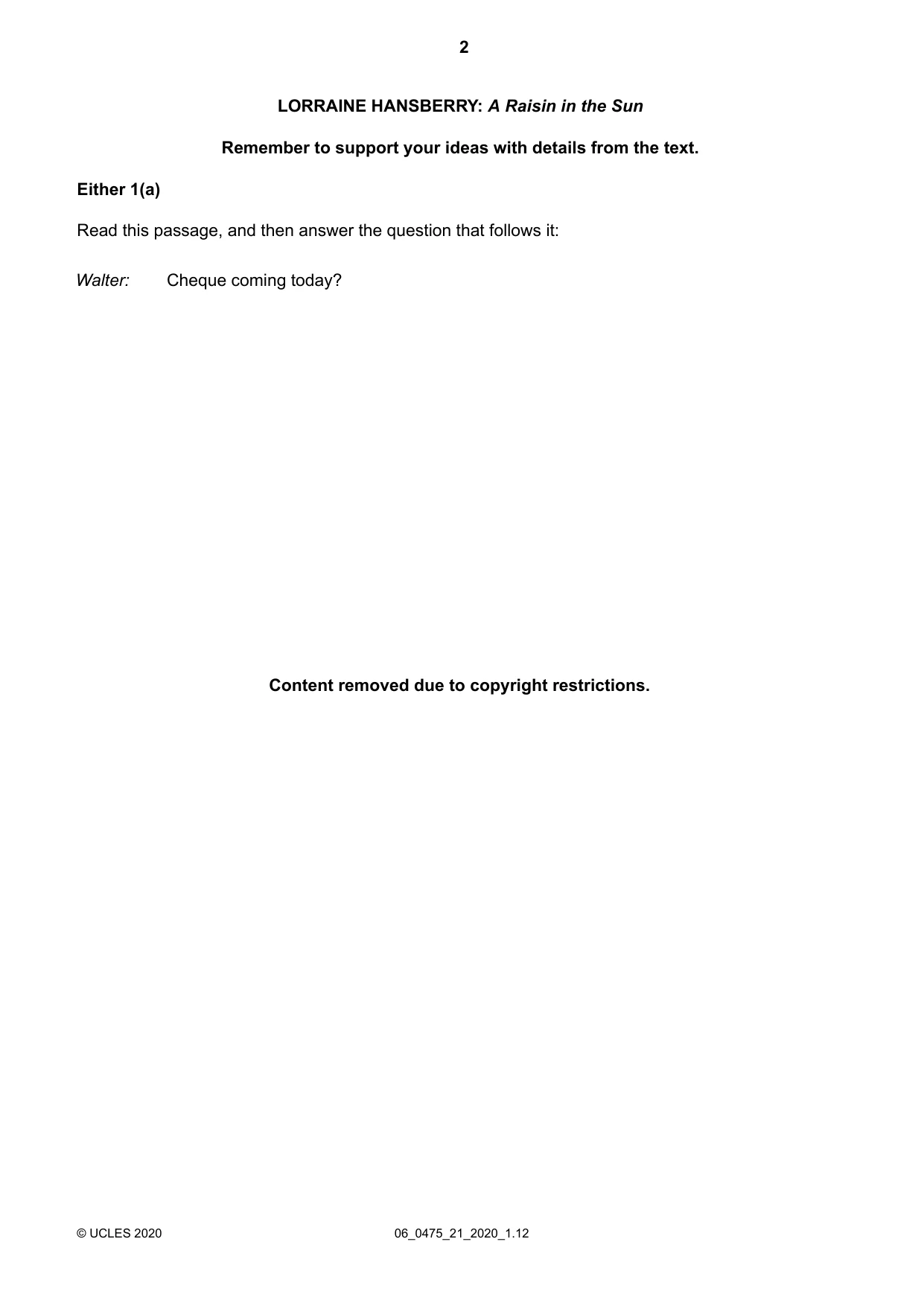 Cambridge IGCSE English - Literature in English 0475 2020 May/June Paper 2 · Variant 1 question paper, page 2 of 12