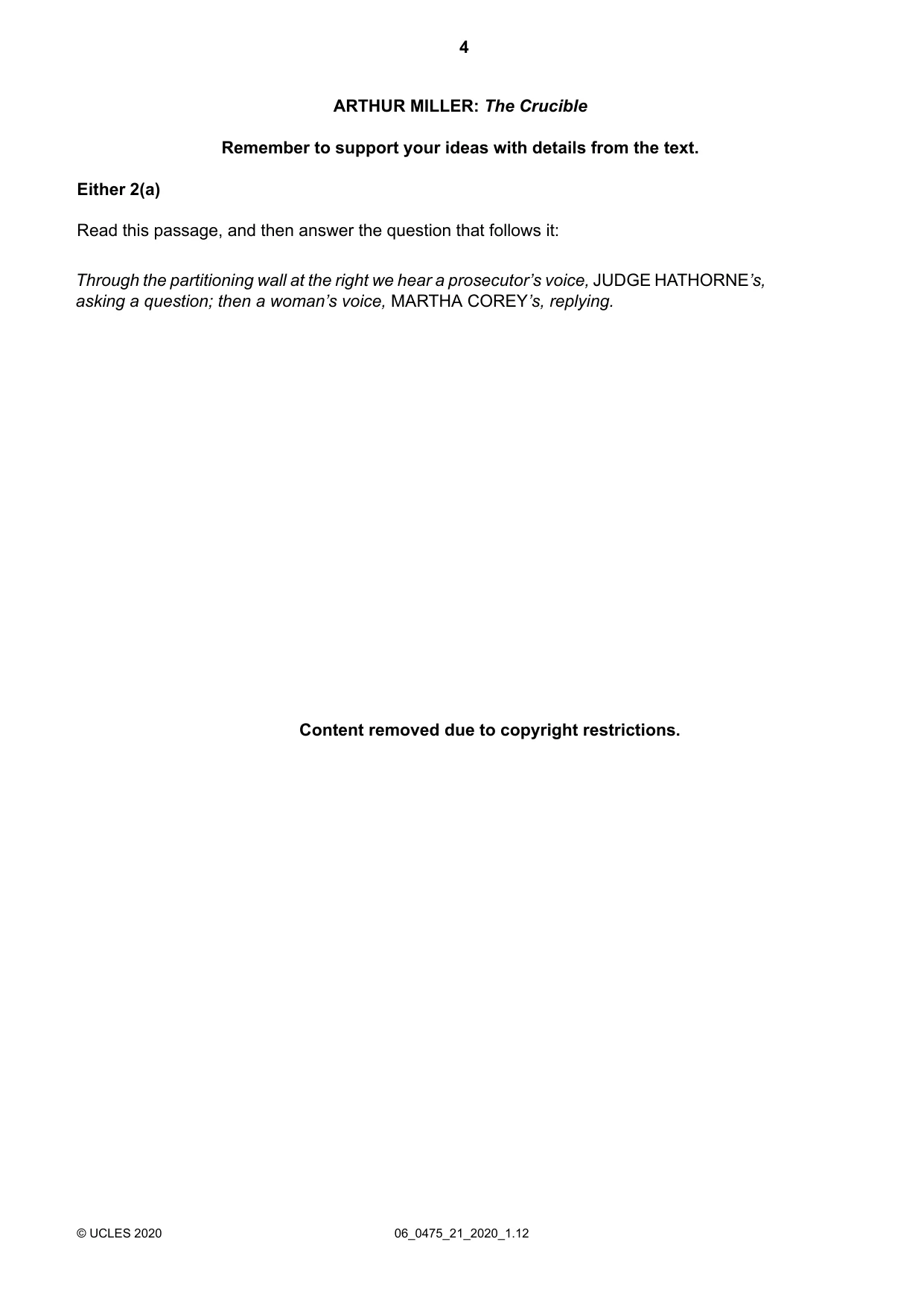 Cambridge IGCSE English - Literature in English 0475 2020 May/June Paper 2 · Variant 1 question paper, page 4 of 12