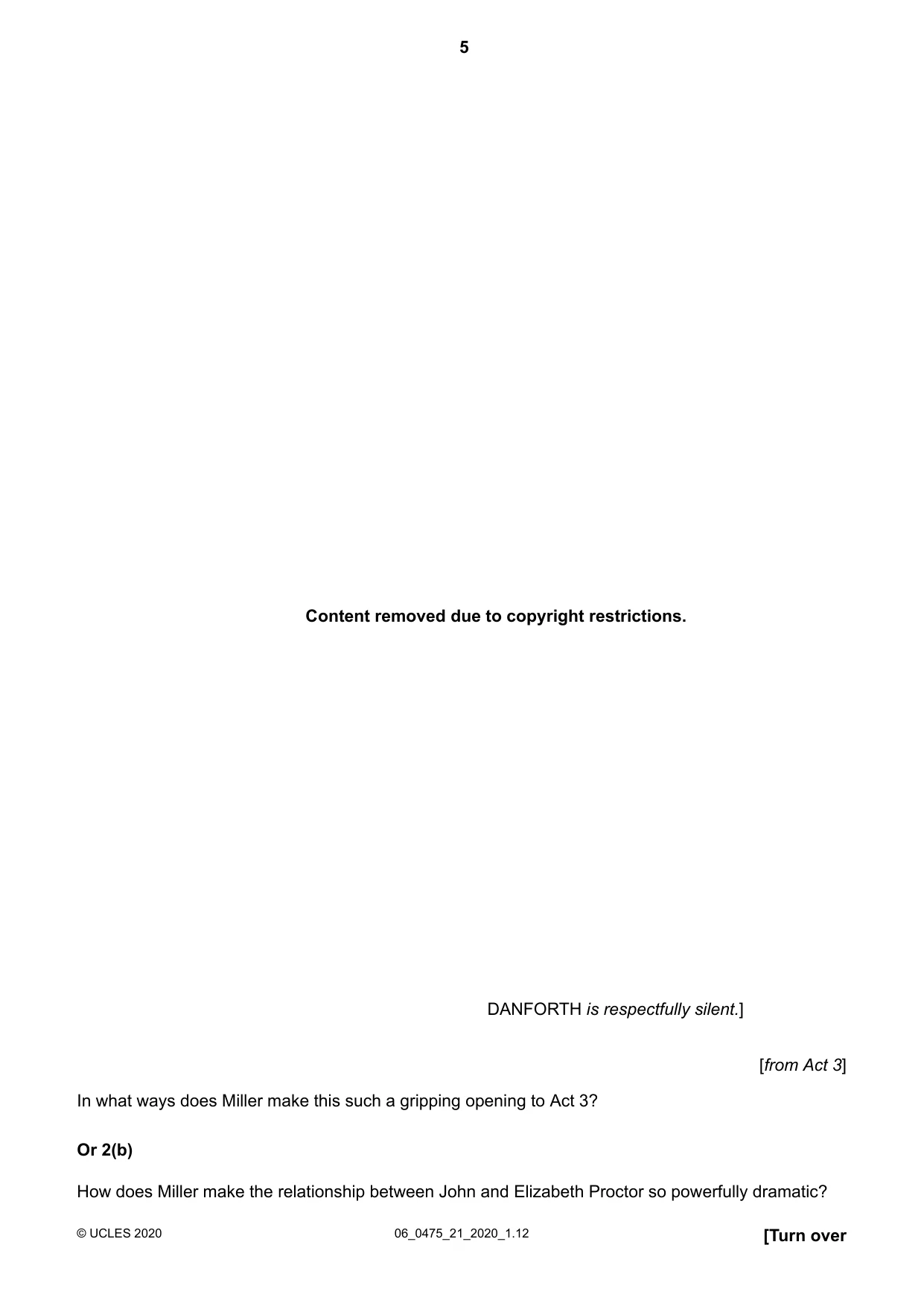 Cambridge IGCSE English - Literature in English 0475 2020 May/June Paper 2 · Variant 1 question paper, page 5 of 12