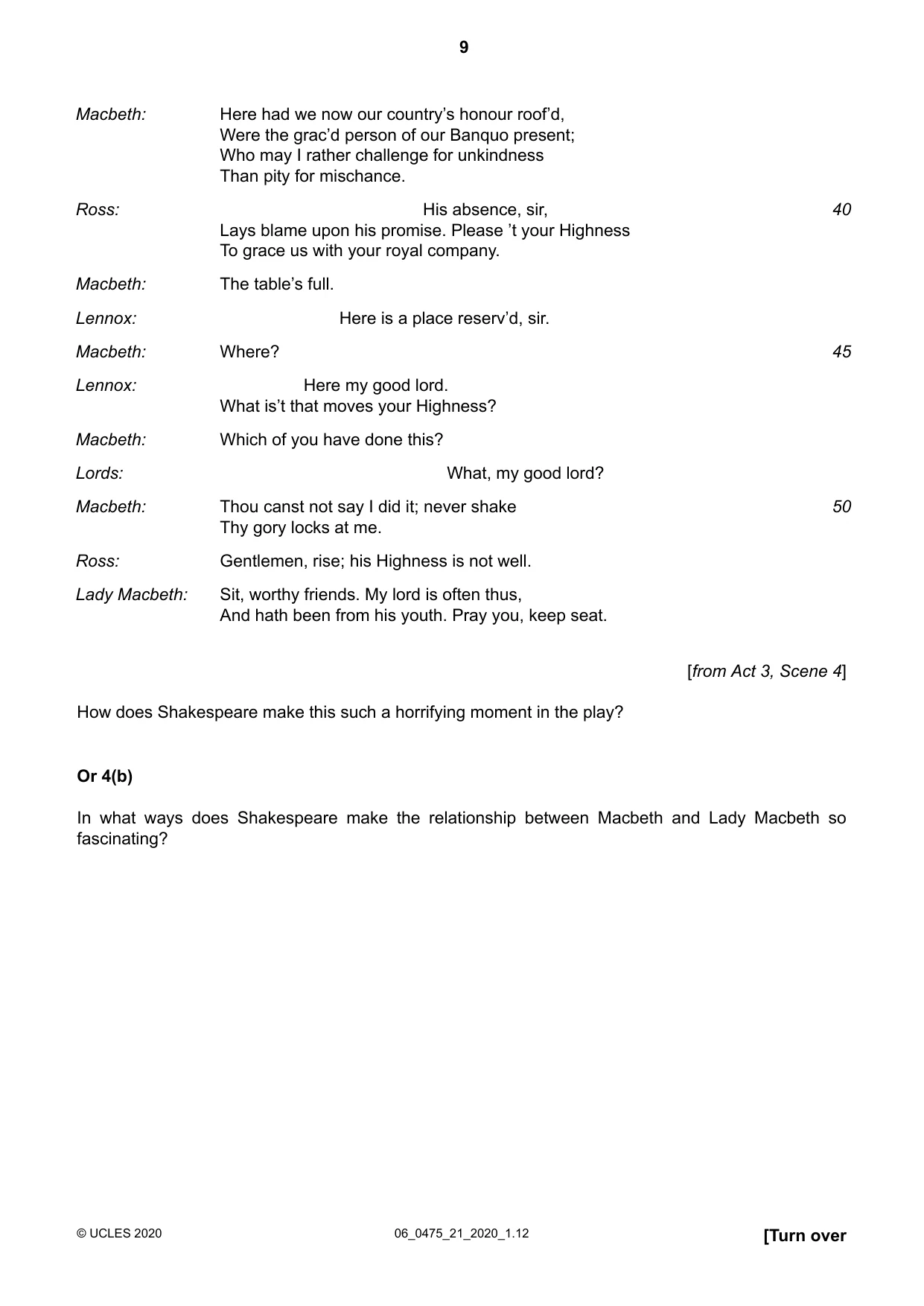 Cambridge IGCSE English - Literature in English 0475 2020 May/June Paper 2 · Variant 1 question paper, page 9 of 12