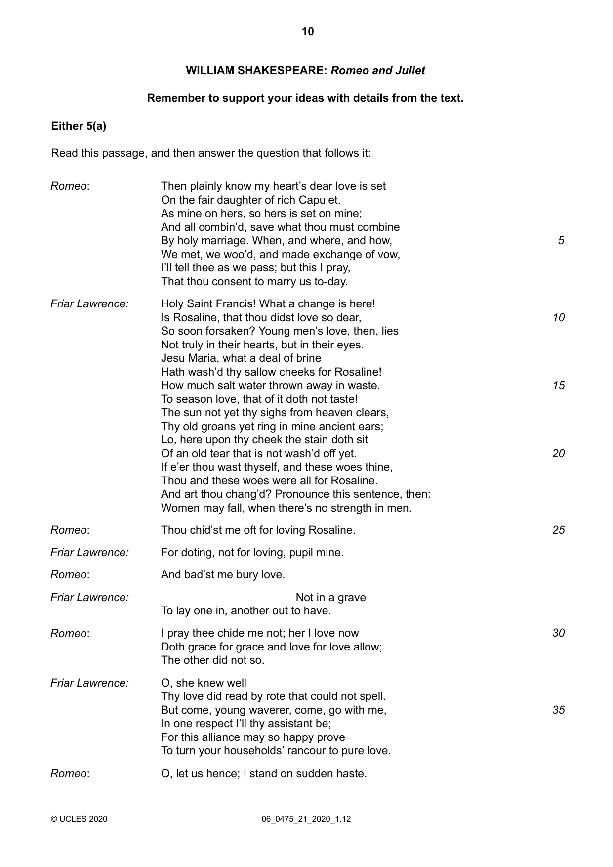Cambridge IGCSE English - Literature in English 0475 2020 May/June Paper 2 · Variant 1 question paper, page 10 of 12