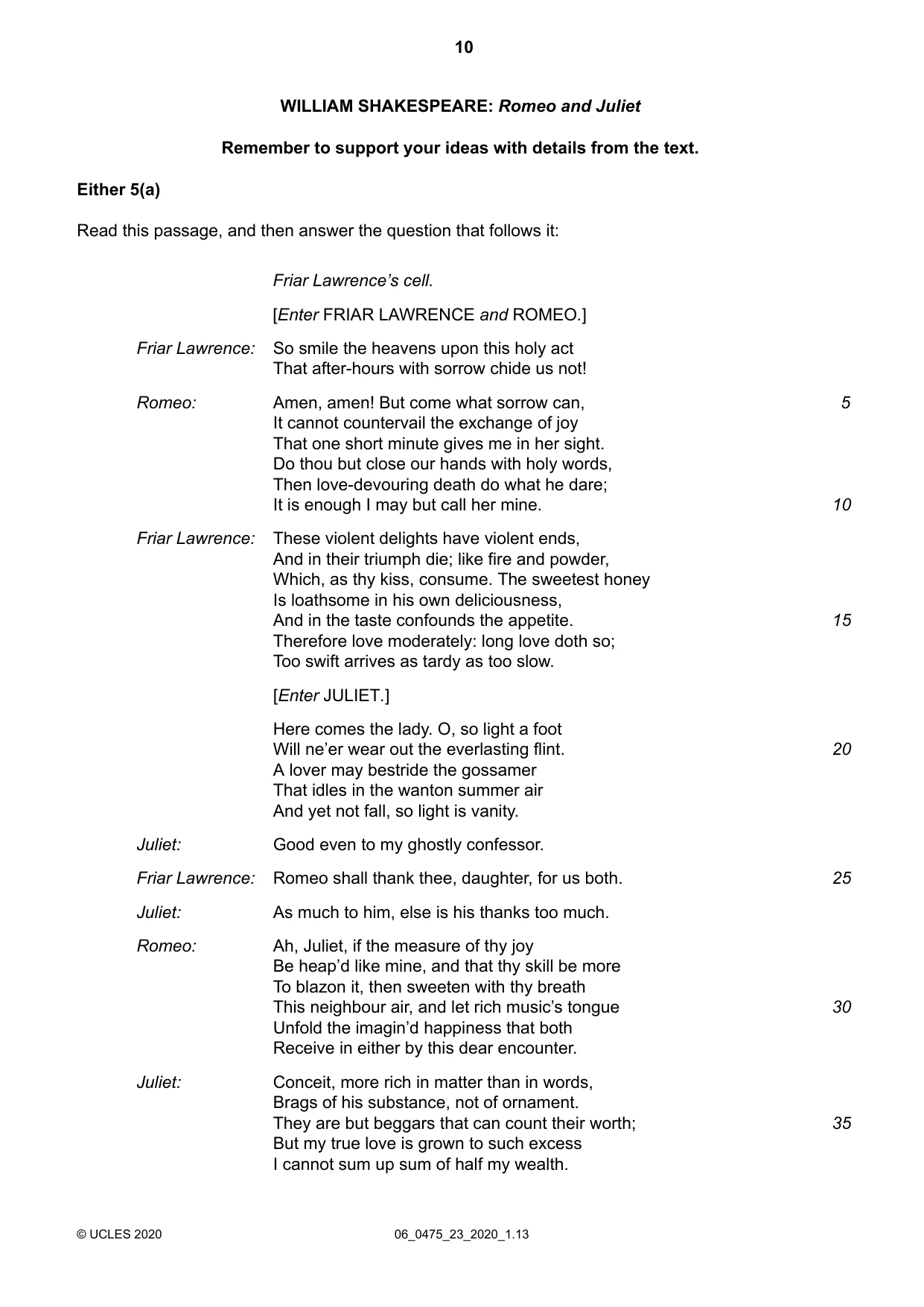 Cambridge IGCSE English - Literature in English 0475 2020 May/June Paper 2 · Variant 3 question paper, page 10 of 12