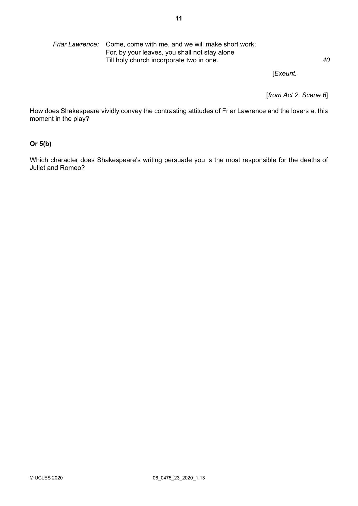 Cambridge IGCSE English - Literature in English 0475 2020 May/June Paper 2 · Variant 3 question paper, page 11 of 12