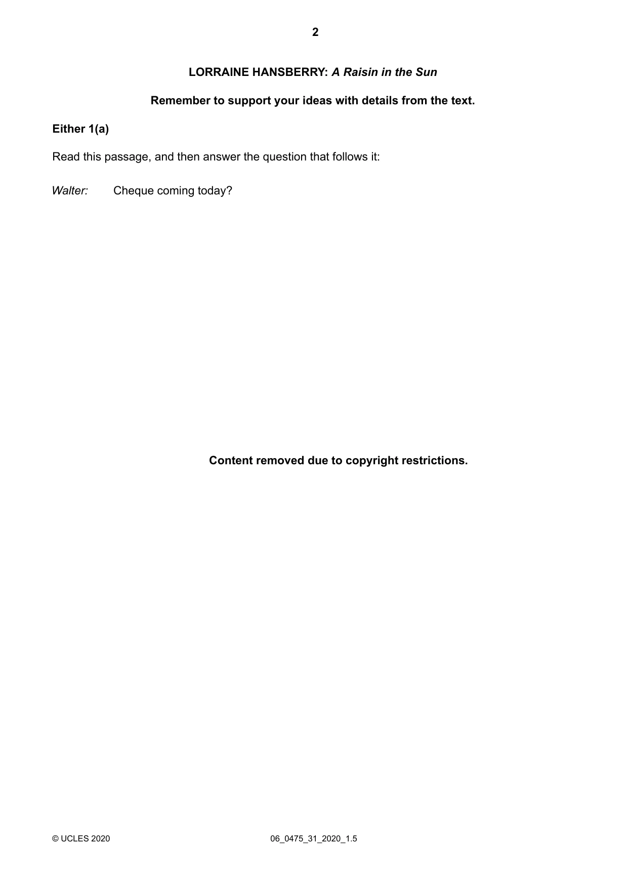 Cambridge IGCSE English - Literature in English 0475 2020 May/June Paper 3 · Variant 1 question paper, page 2 of 12