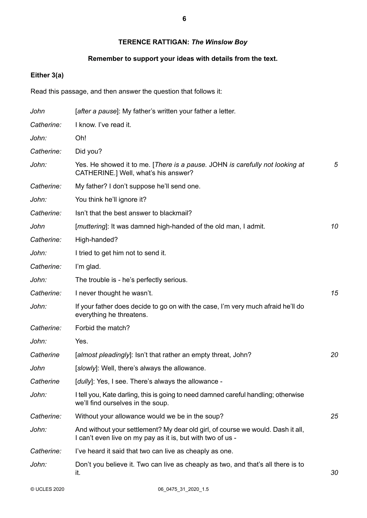 Cambridge IGCSE English - Literature in English 0475 2020 May/June Paper 3 · Variant 1 question paper, page 6 of 12