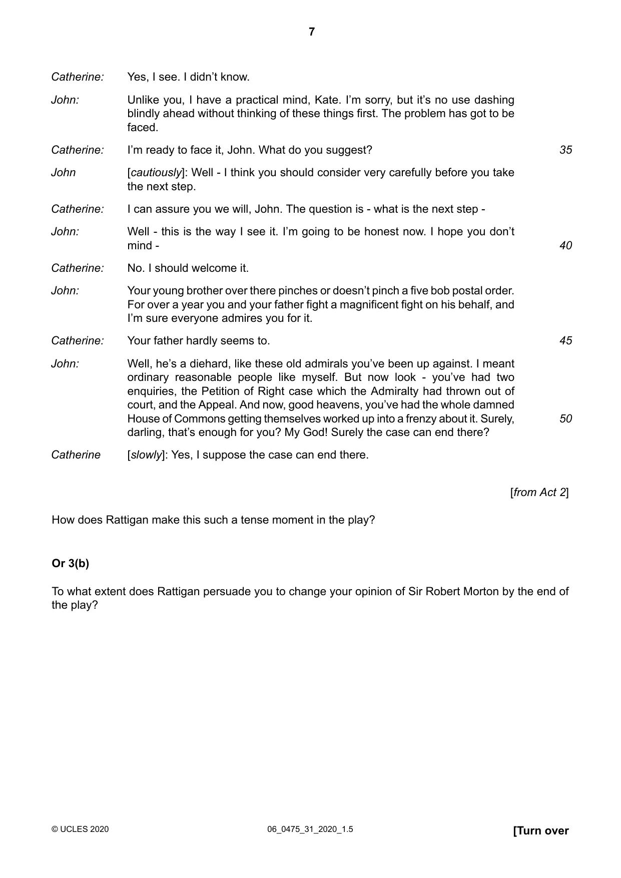 Cambridge IGCSE English - Literature in English 0475 2020 May/June Paper 3 · Variant 1 question paper, page 7 of 12