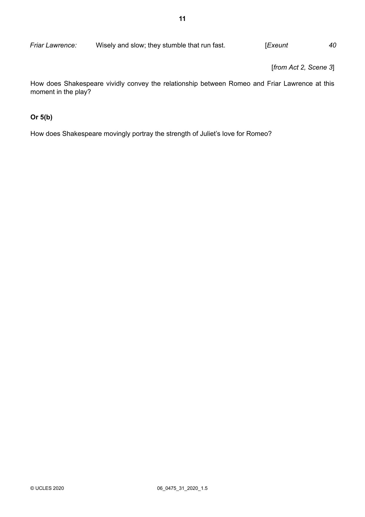 Cambridge IGCSE English - Literature in English 0475 2020 May/June Paper 3 · Variant 1 question paper, page 11 of 12