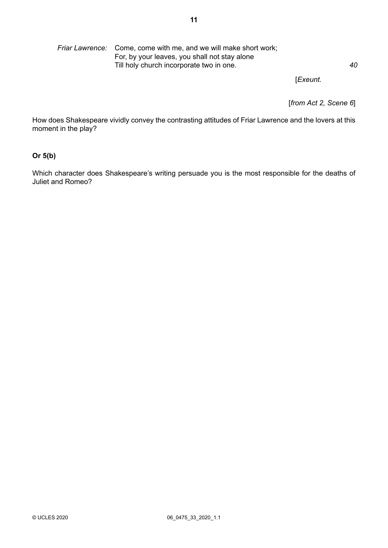 Cambridge IGCSE English - Literature in English 0475 2020 May/June Paper 3 · Variant 3 question paper, page 11 of 12