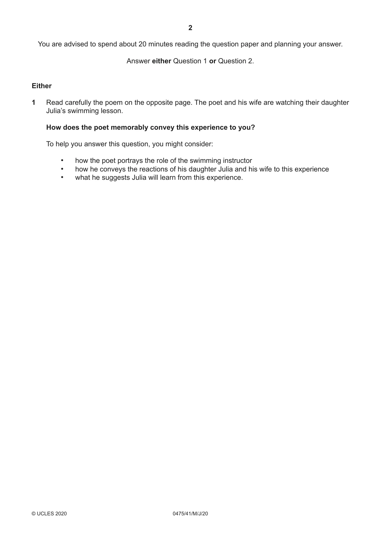 Cambridge IGCSE English - Literature in English 0475 2020 May/June Paper 4 · Variant 1 question paper, page 2 of 8