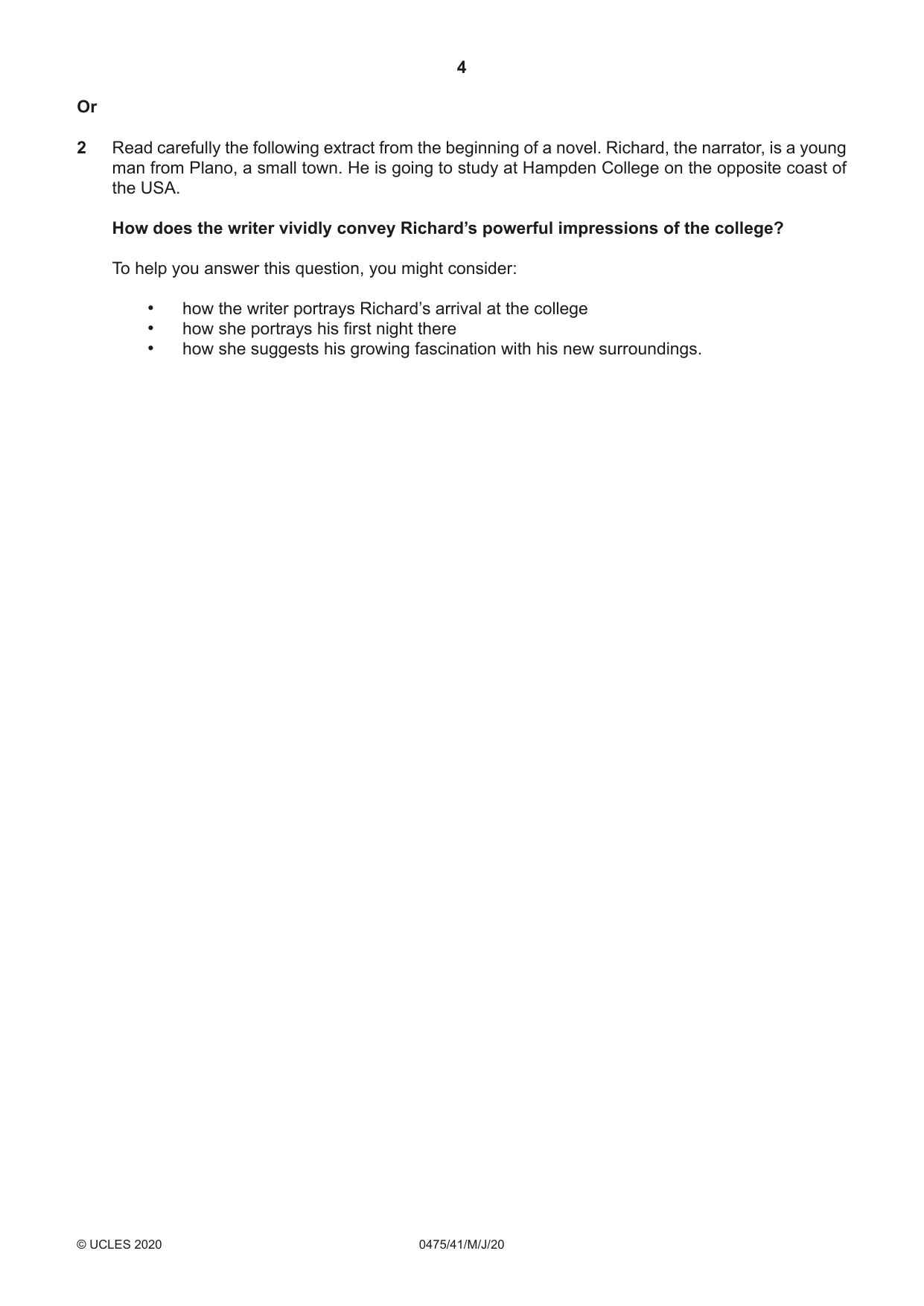 Cambridge IGCSE English - Literature in English 0475 2020 May/June Paper 4 · Variant 1 question paper, page 4 of 8