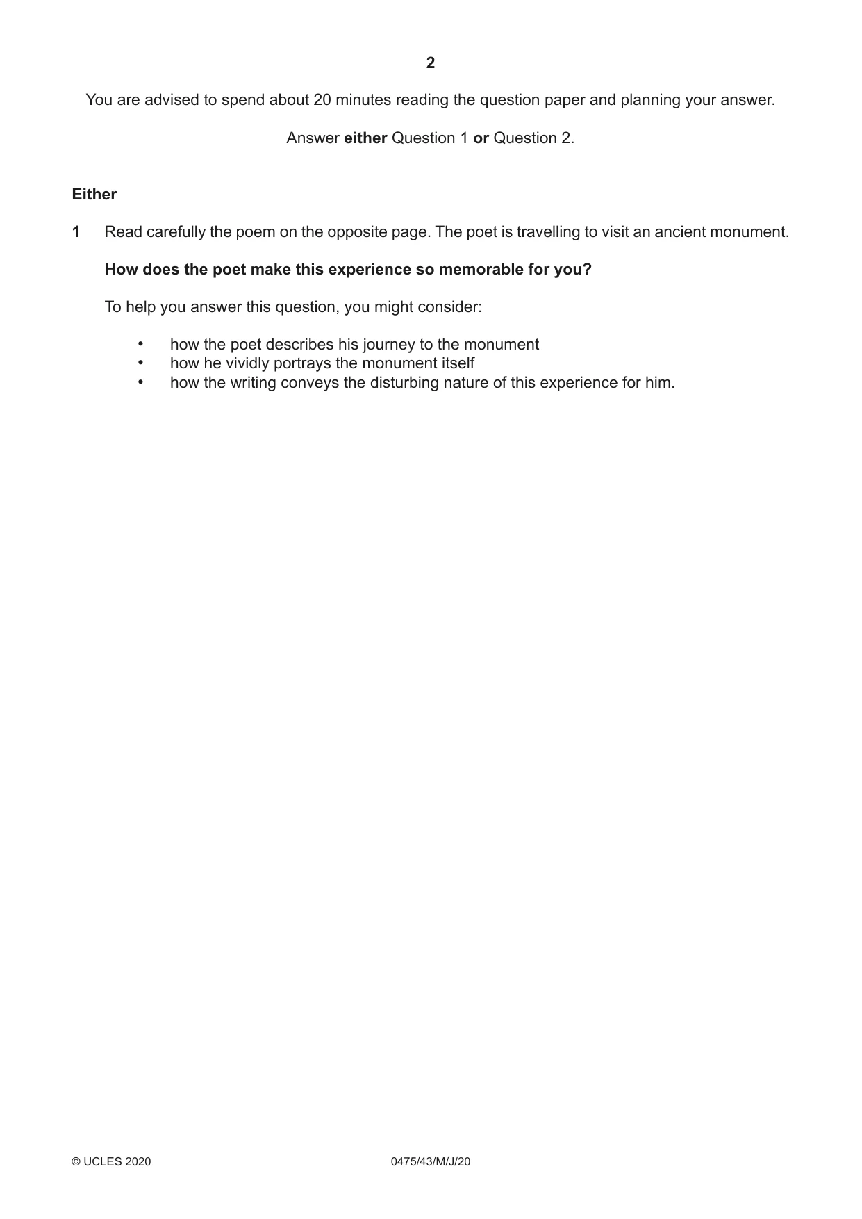 Cambridge IGCSE English - Literature in English 0475 2020 May/June Paper 4 · Variant 3 question paper, page 2 of 8