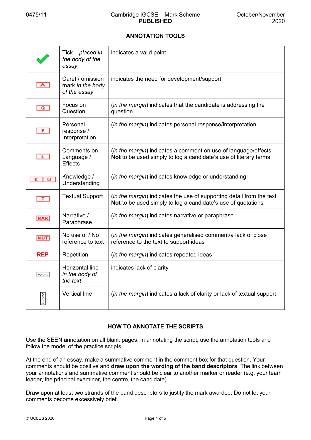 Mark scheme, page 4 of 5