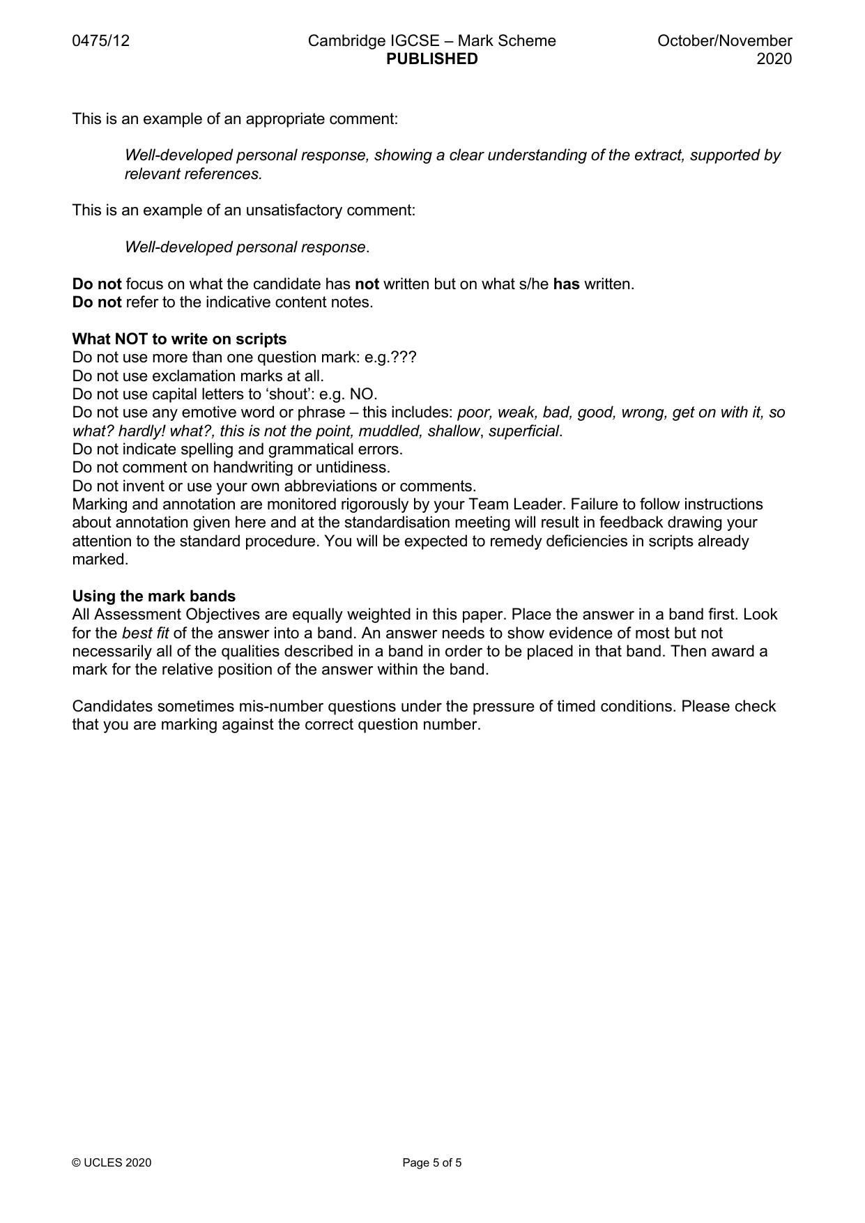Mark scheme, page 5 of 5