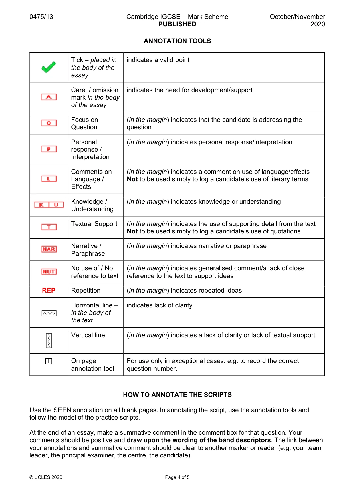 Mark scheme, page 4 of 5