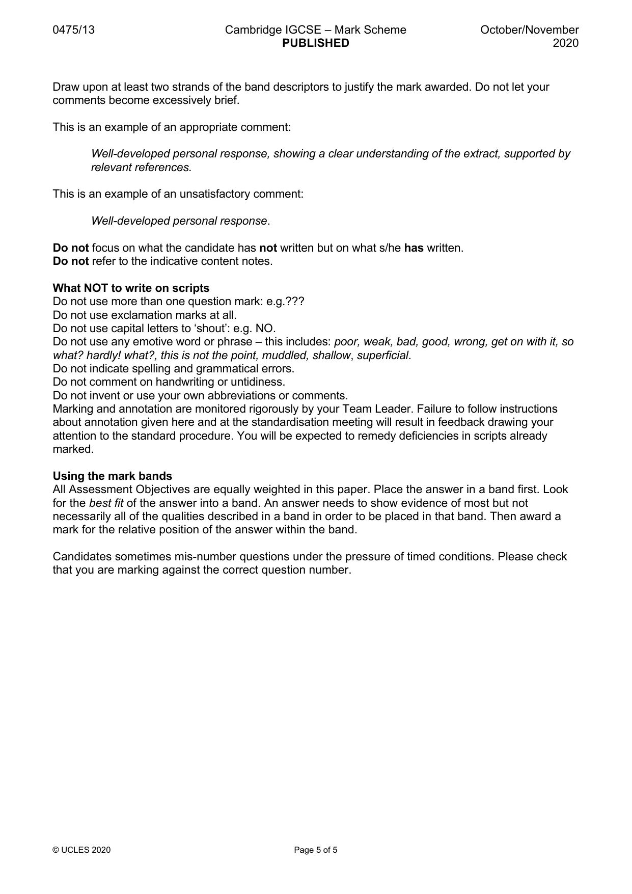 Mark scheme, page 5 of 5