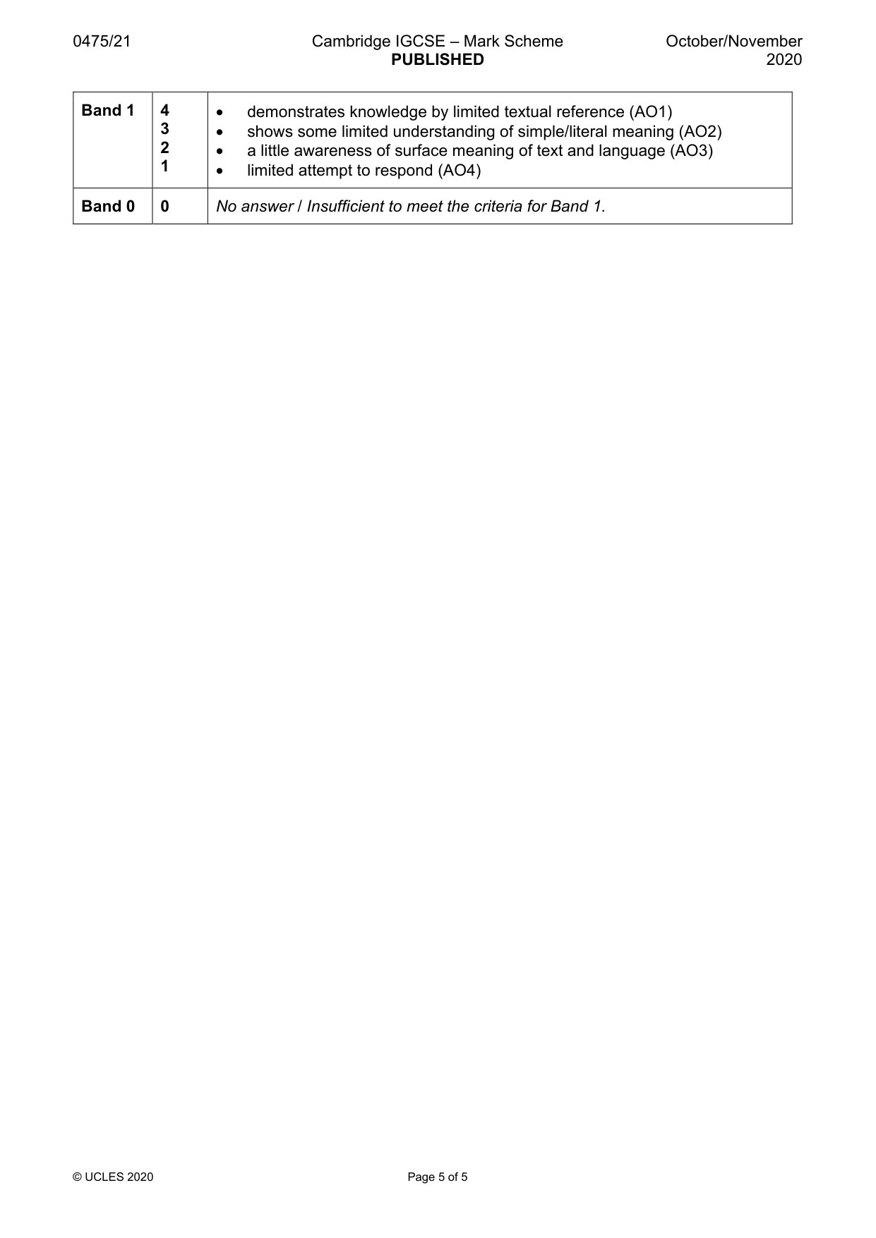 Mark scheme, page 5 of 5