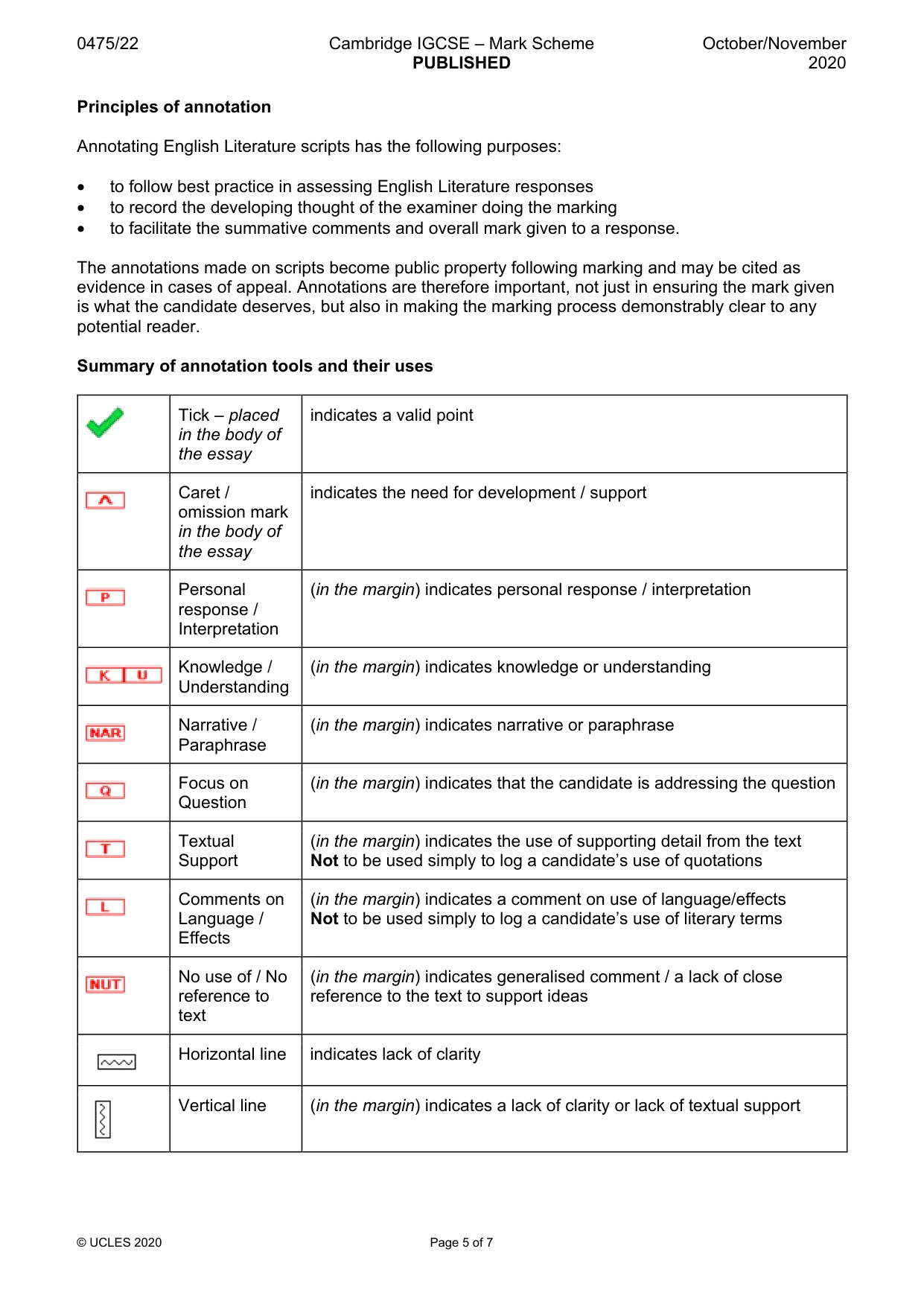 Mark scheme, page 5 of 7