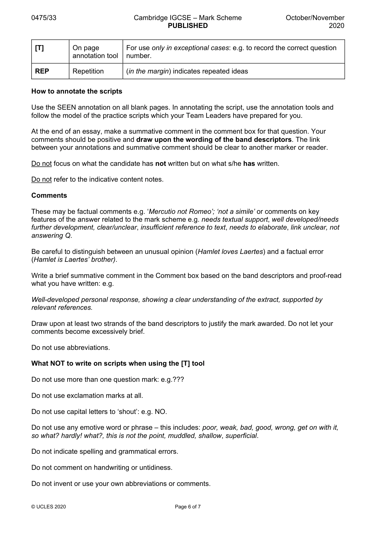 Mark scheme, page 6 of 7