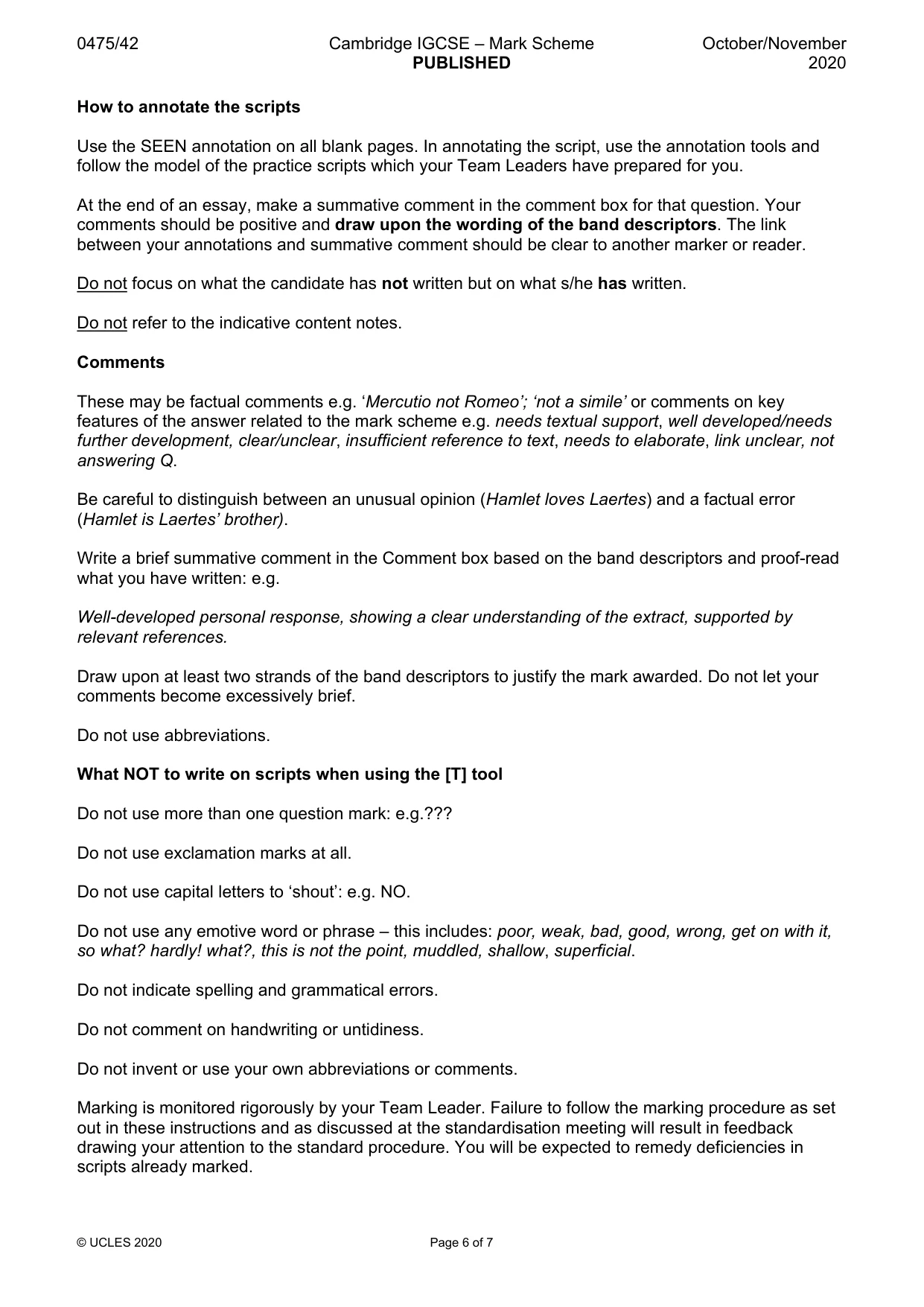 Mark scheme, page 6 of 7