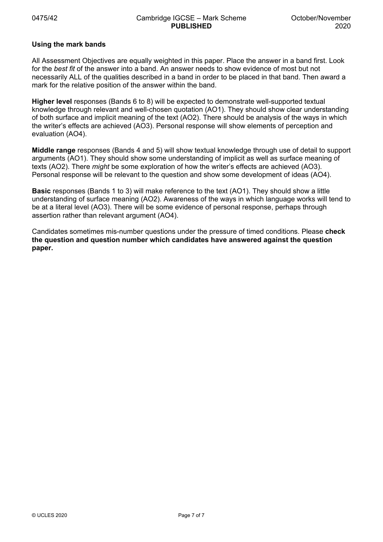 Mark scheme, page 7 of 7