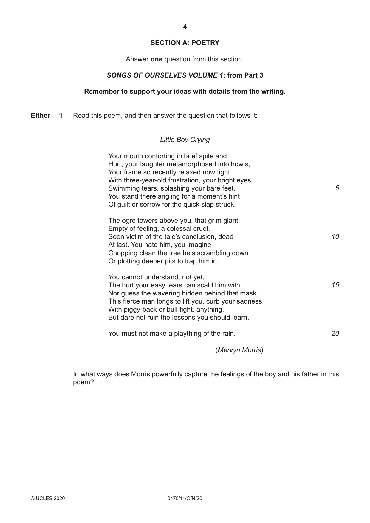 Cambridge IGCSE English - Literature in English 0475 2020 Oct/Nov Paper 1 · Variant 1 question paper, page 4 of 28