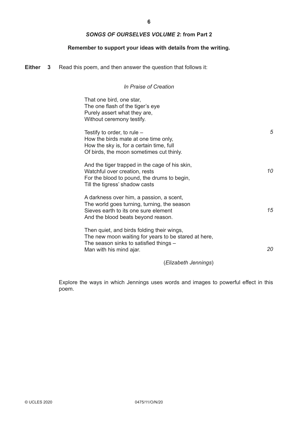 Cambridge IGCSE English - Literature in English 0475 2020 Oct/Nov Paper 1 · Variant 1 question paper, page 6 of 28
