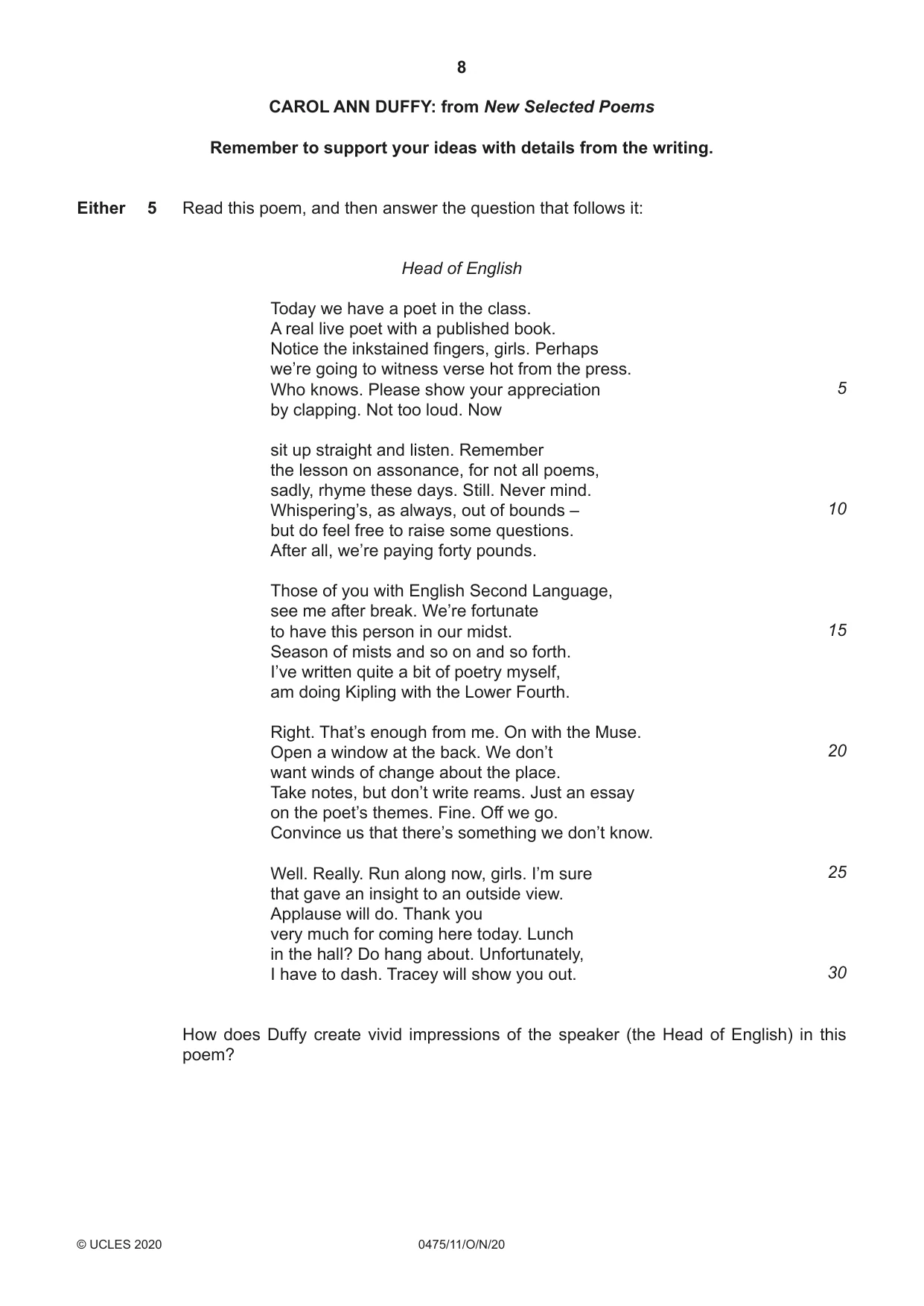 Cambridge IGCSE English - Literature in English 0475 2020 Oct/Nov Paper 1 · Variant 1 question paper, page 8 of 28