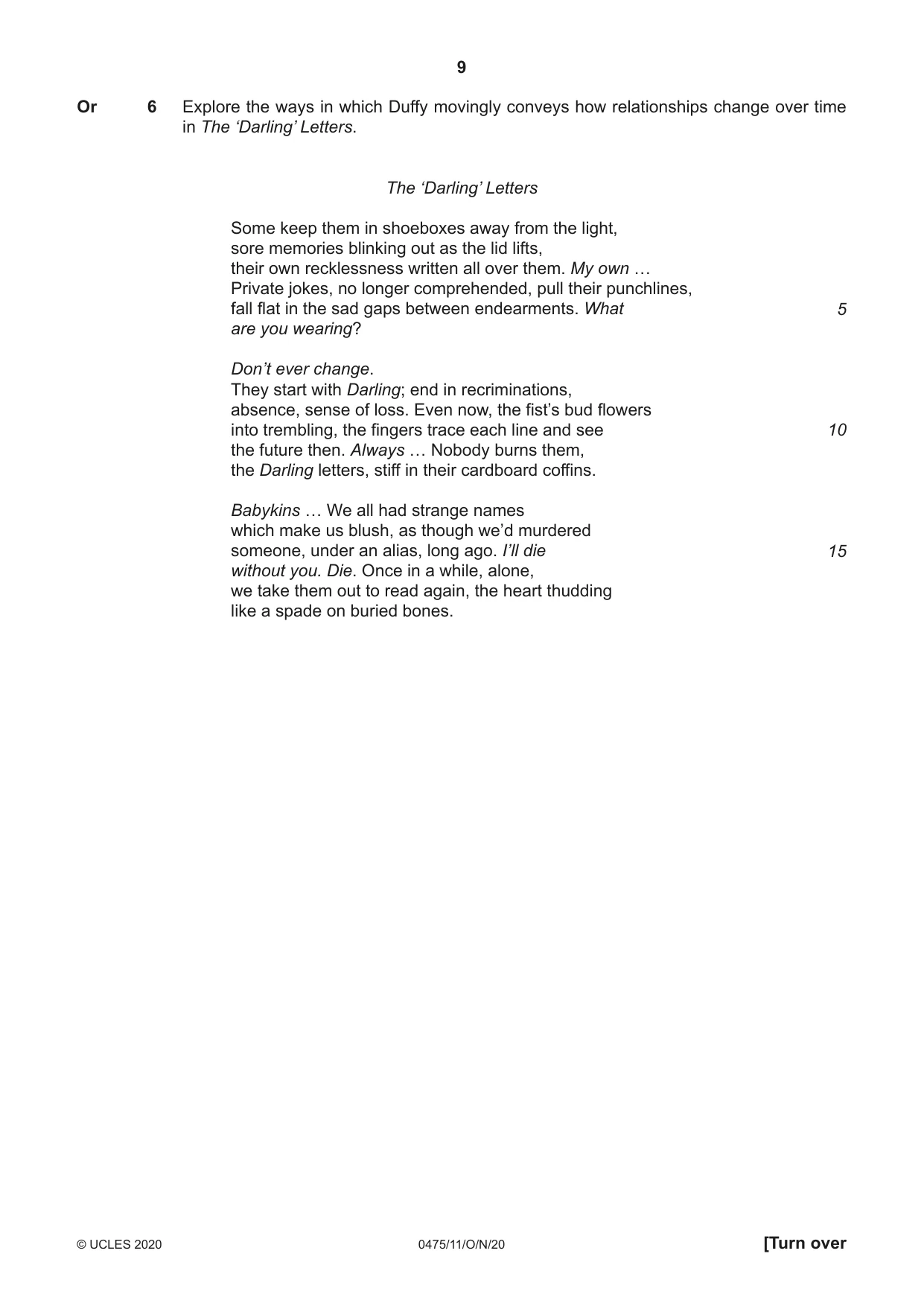 Cambridge IGCSE English - Literature in English 0475 2020 Oct/Nov Paper 1 · Variant 1 question paper, page 9 of 28
