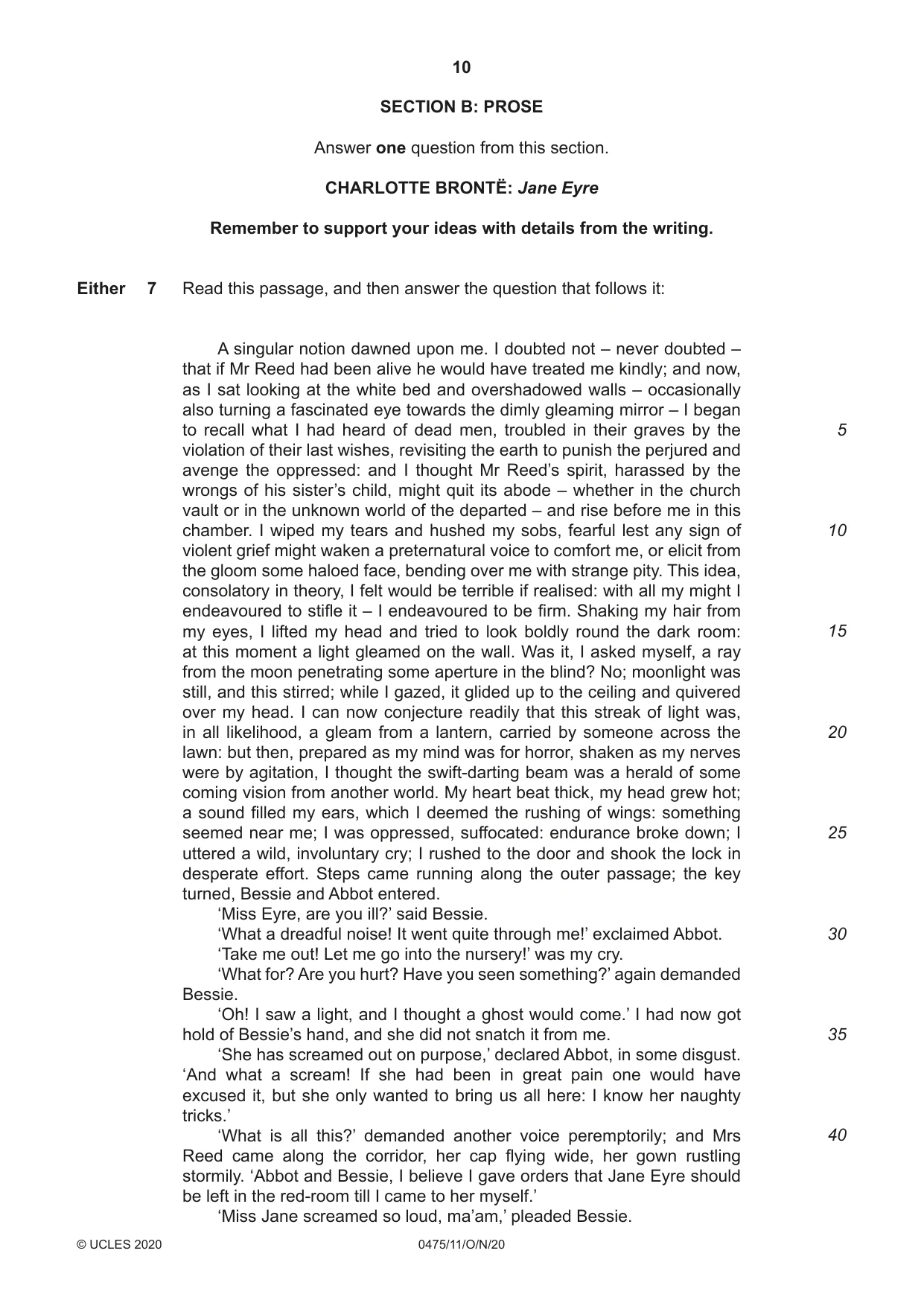 Cambridge IGCSE English - Literature in English 0475 2020 Oct/Nov Paper 1 · Variant 1 question paper, page 10 of 28