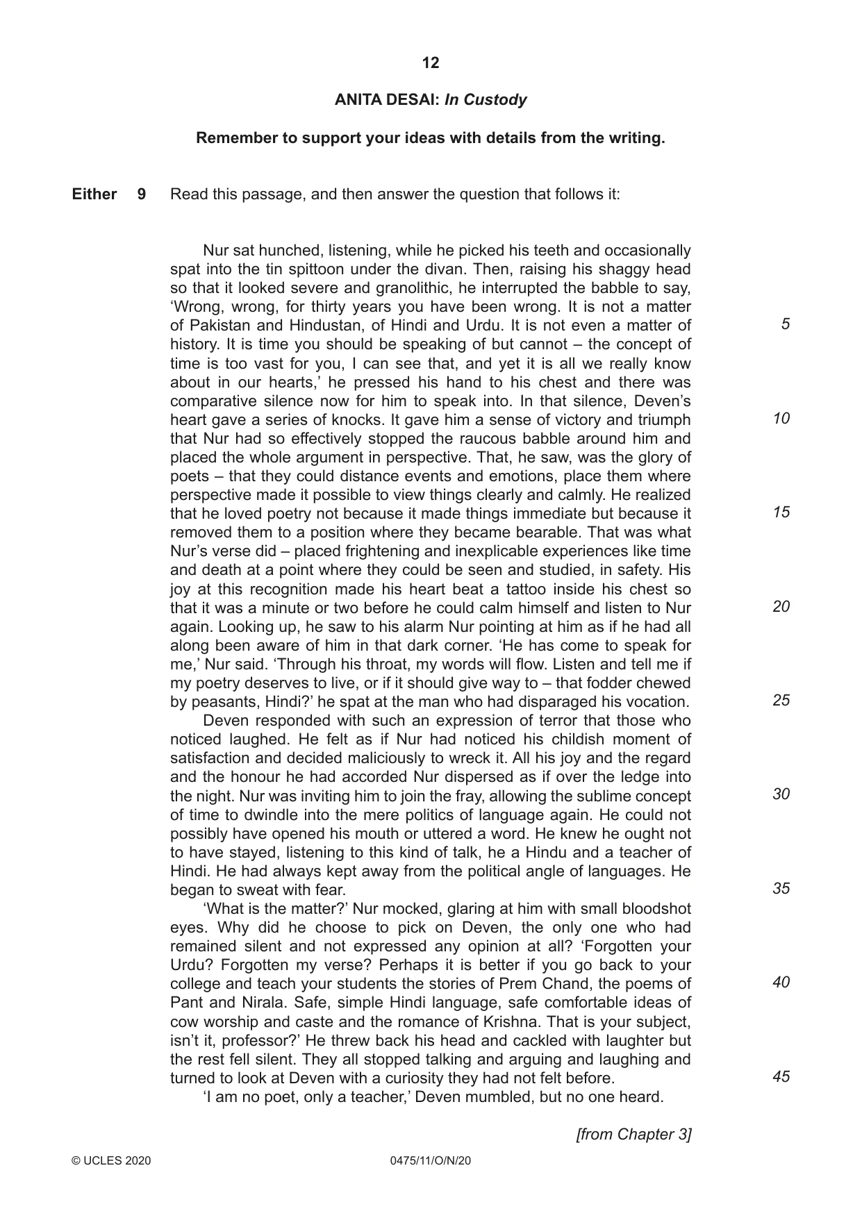 Cambridge IGCSE English - Literature in English 0475 2020 Oct/Nov Paper 1 · Variant 1 question paper, page 12 of 28
