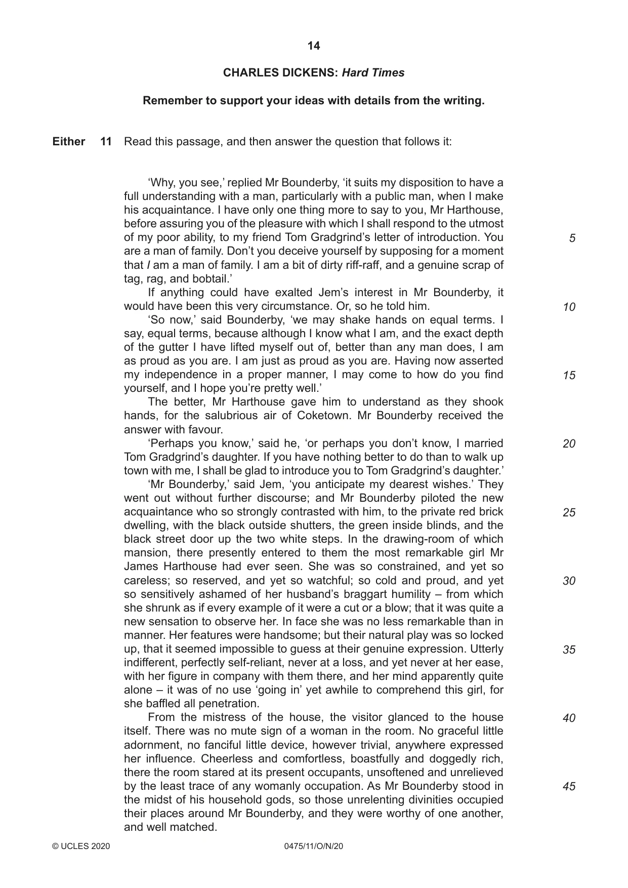 Cambridge IGCSE English - Literature in English 0475 2020 Oct/Nov Paper 1 · Variant 1 question paper, page 14 of 28