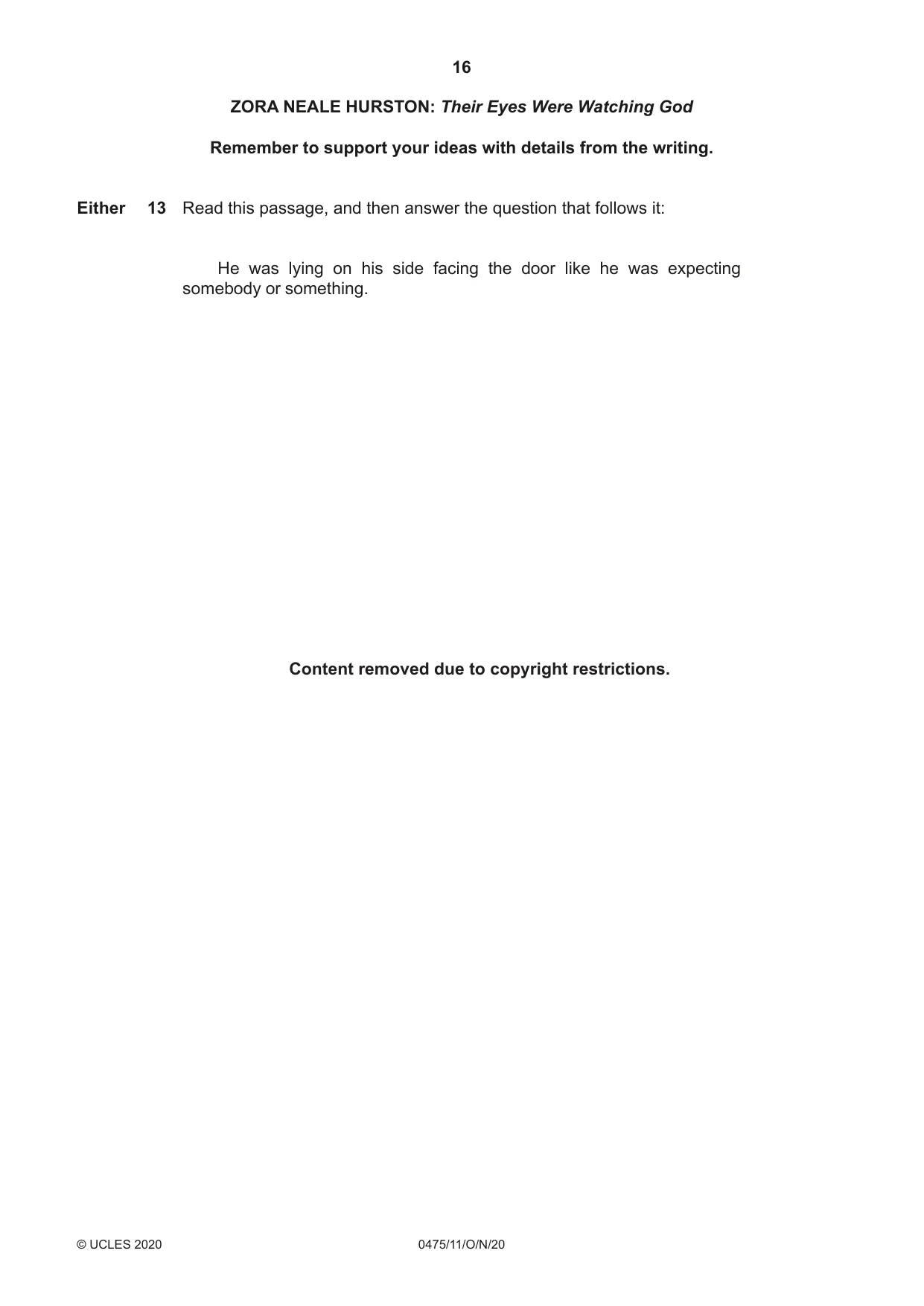 Cambridge IGCSE English - Literature in English 0475 2020 Oct/Nov Paper 1 · Variant 1 question paper, page 16 of 28