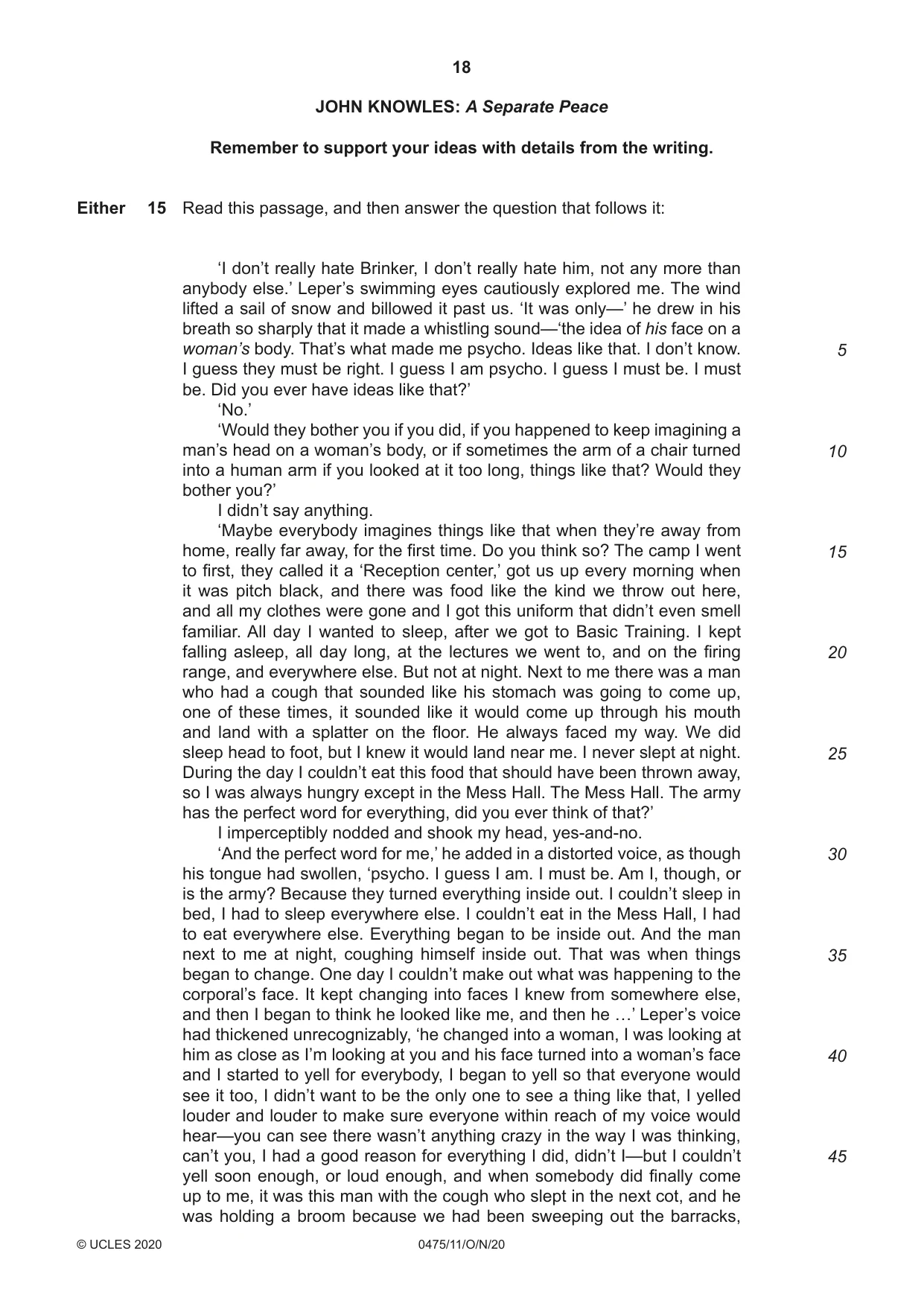 Cambridge IGCSE English - Literature in English 0475 2020 Oct/Nov Paper 1 · Variant 1 question paper, page 18 of 28