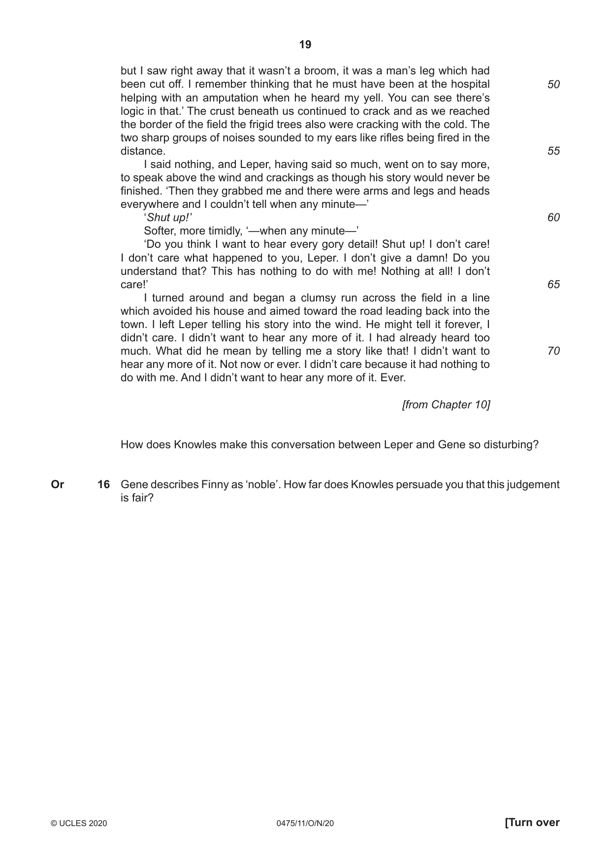 Cambridge IGCSE English - Literature in English 0475 2020 Oct/Nov Paper 1 · Variant 1 question paper, page 19 of 28