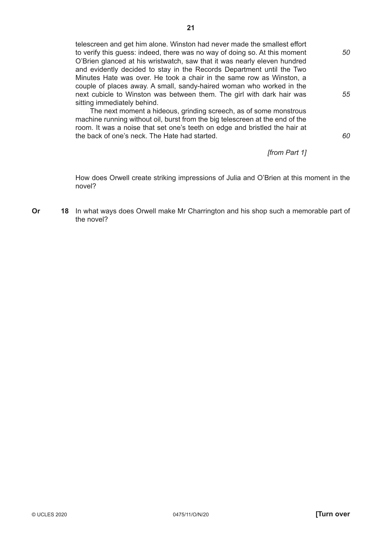 Cambridge IGCSE English - Literature in English 0475 2020 Oct/Nov Paper 1 · Variant 1 question paper, page 21 of 28