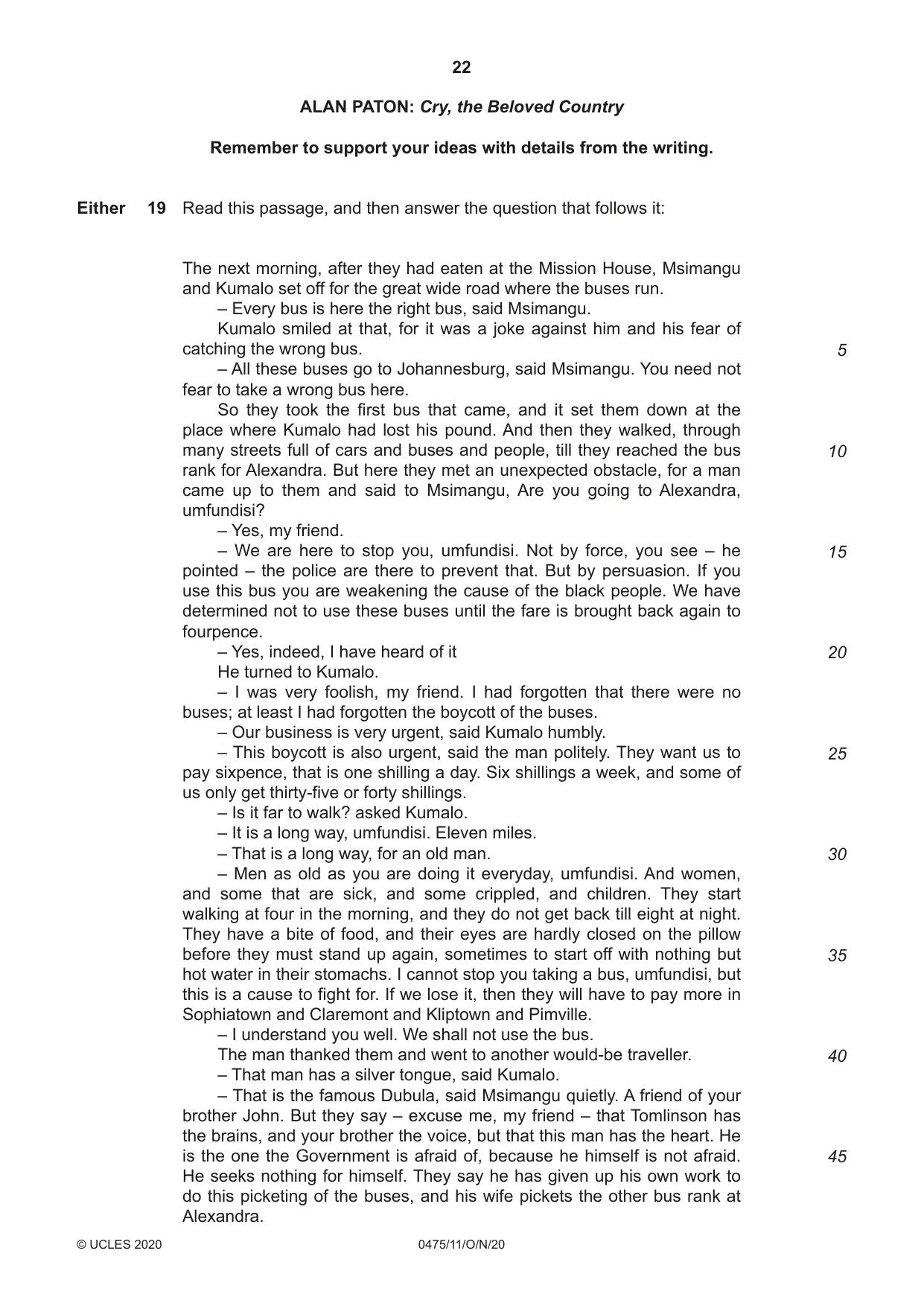 Cambridge IGCSE English - Literature in English 0475 2020 Oct/Nov Paper 1 · Variant 1 question paper, page 22 of 28
