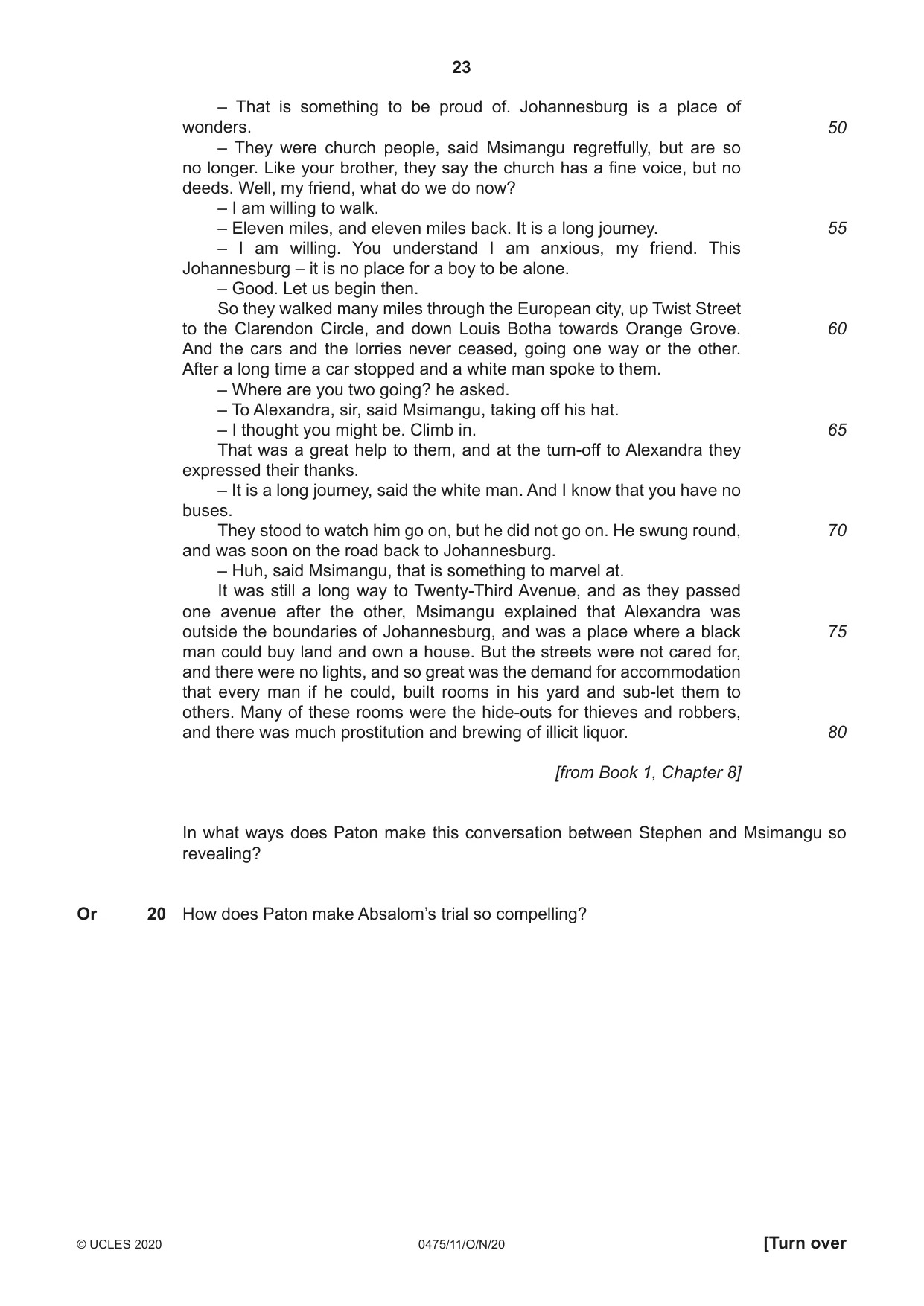 Cambridge IGCSE English - Literature in English 0475 2020 Oct/Nov Paper 1 · Variant 1 question paper, page 23 of 28
