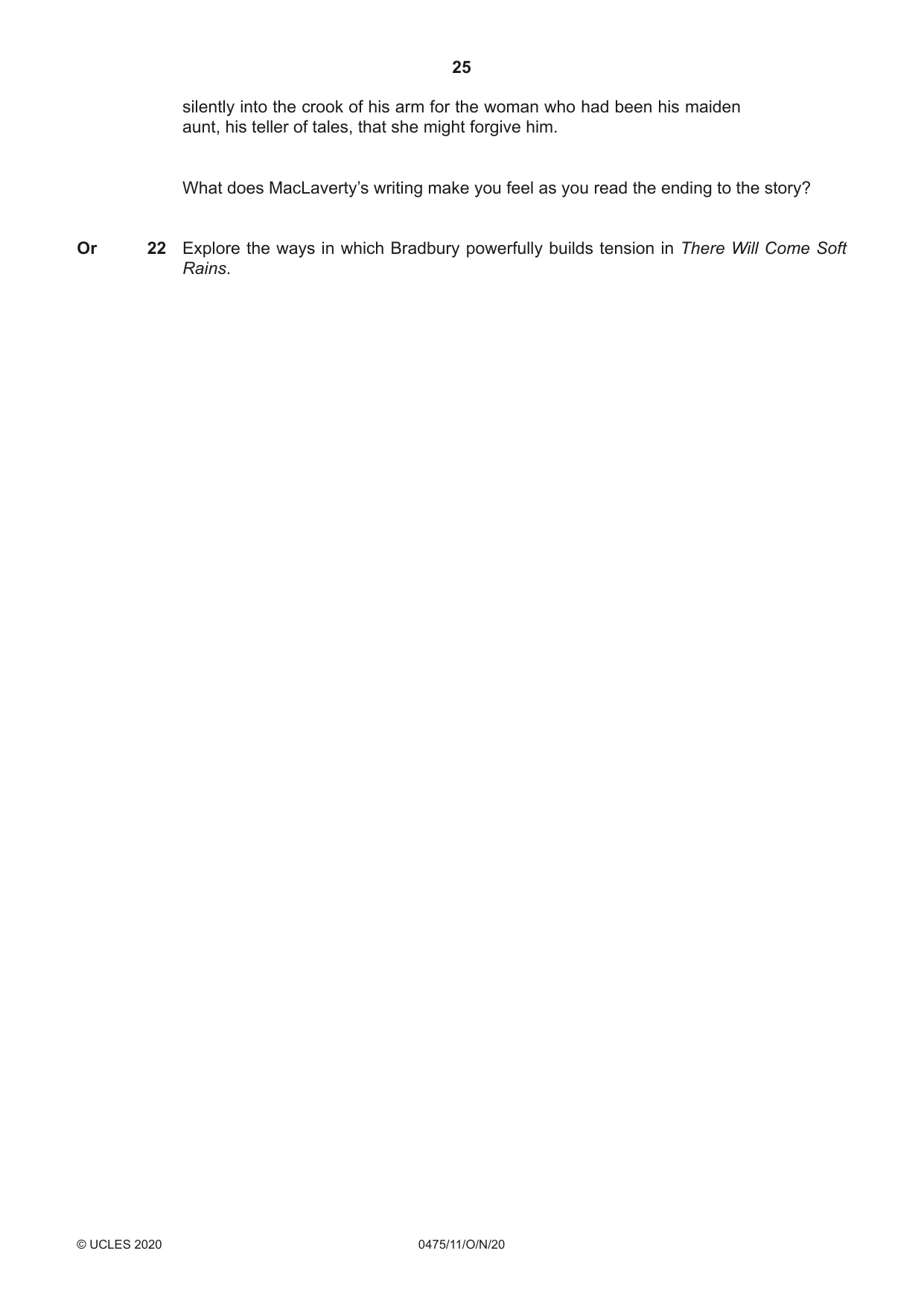 Cambridge IGCSE English - Literature in English 0475 2020 Oct/Nov Paper 1 · Variant 1 question paper, page 25 of 28