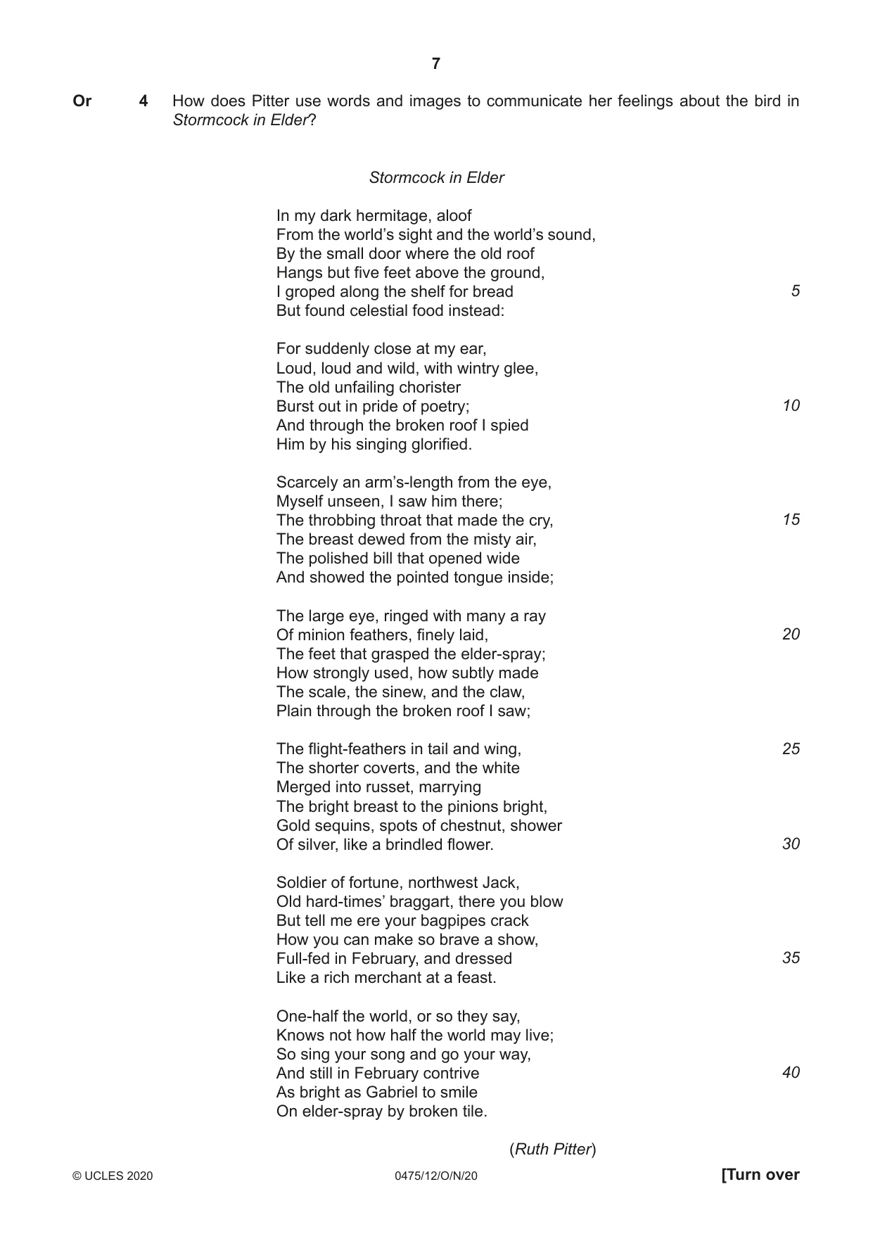 Cambridge IGCSE English - Literature in English 0475 2020 Oct/Nov Paper 1 · Variant 2 question paper, page 7 of 28