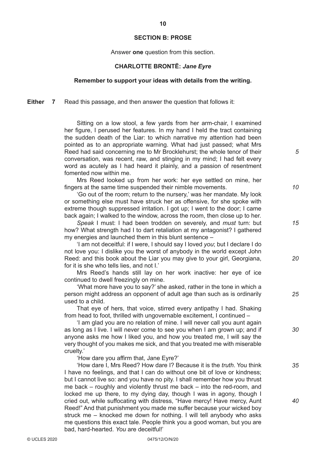Cambridge IGCSE English - Literature in English 0475 2020 Oct/Nov Paper 1 · Variant 2 question paper, page 10 of 28