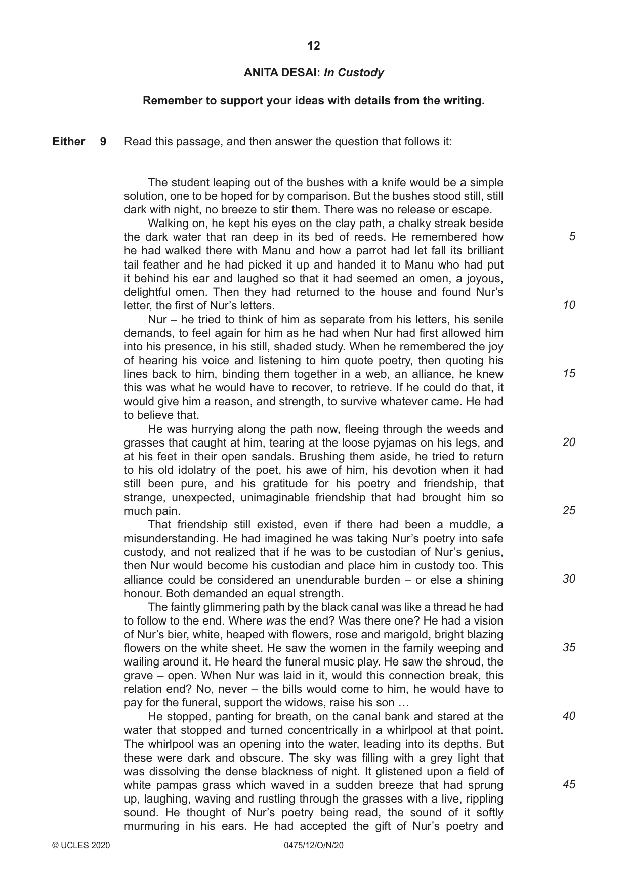 Cambridge IGCSE English - Literature in English 0475 2020 Oct/Nov Paper 1 · Variant 2 question paper, page 12 of 28