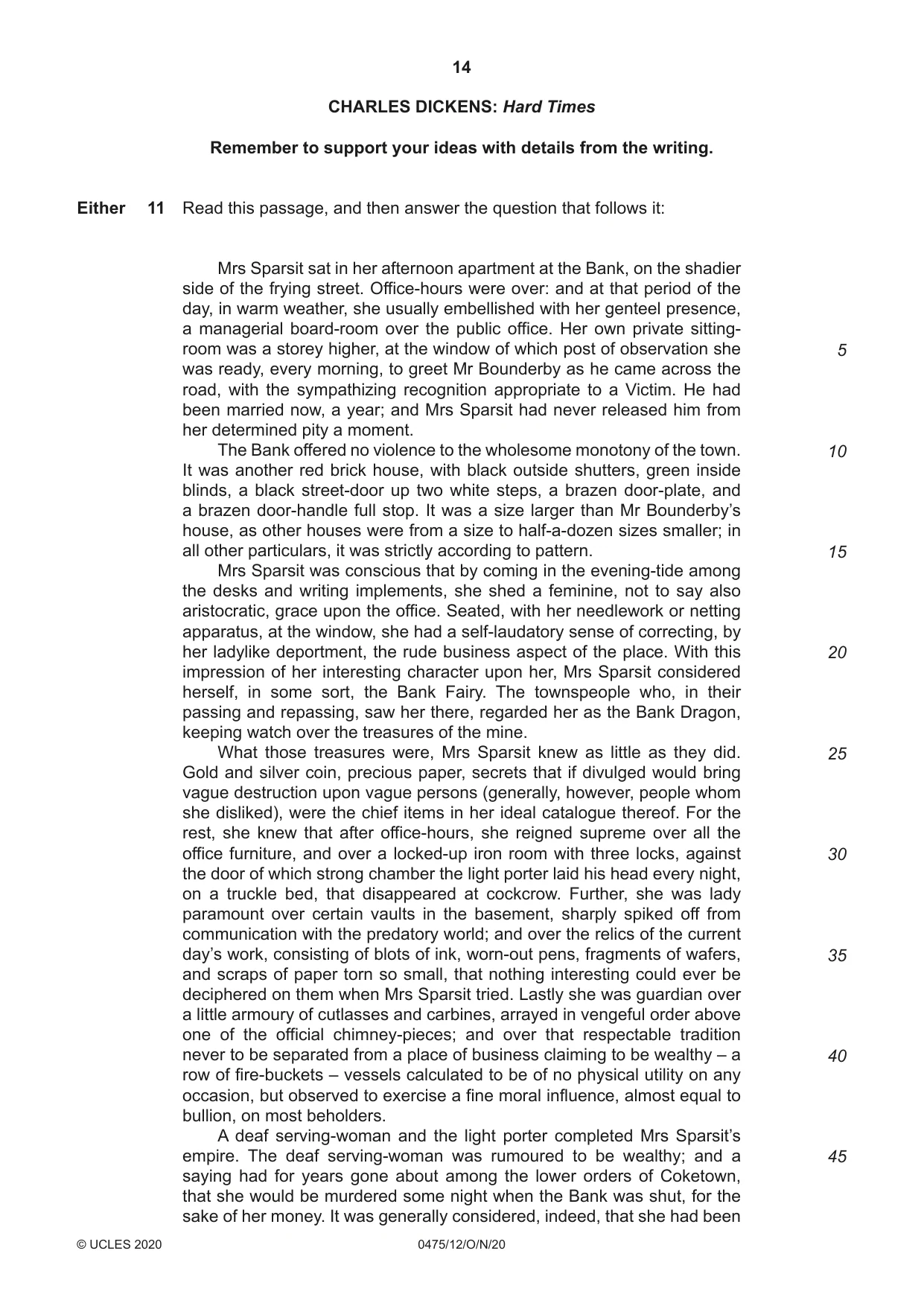 Cambridge IGCSE English - Literature in English 0475 2020 Oct/Nov Paper 1 · Variant 2 question paper, page 14 of 28